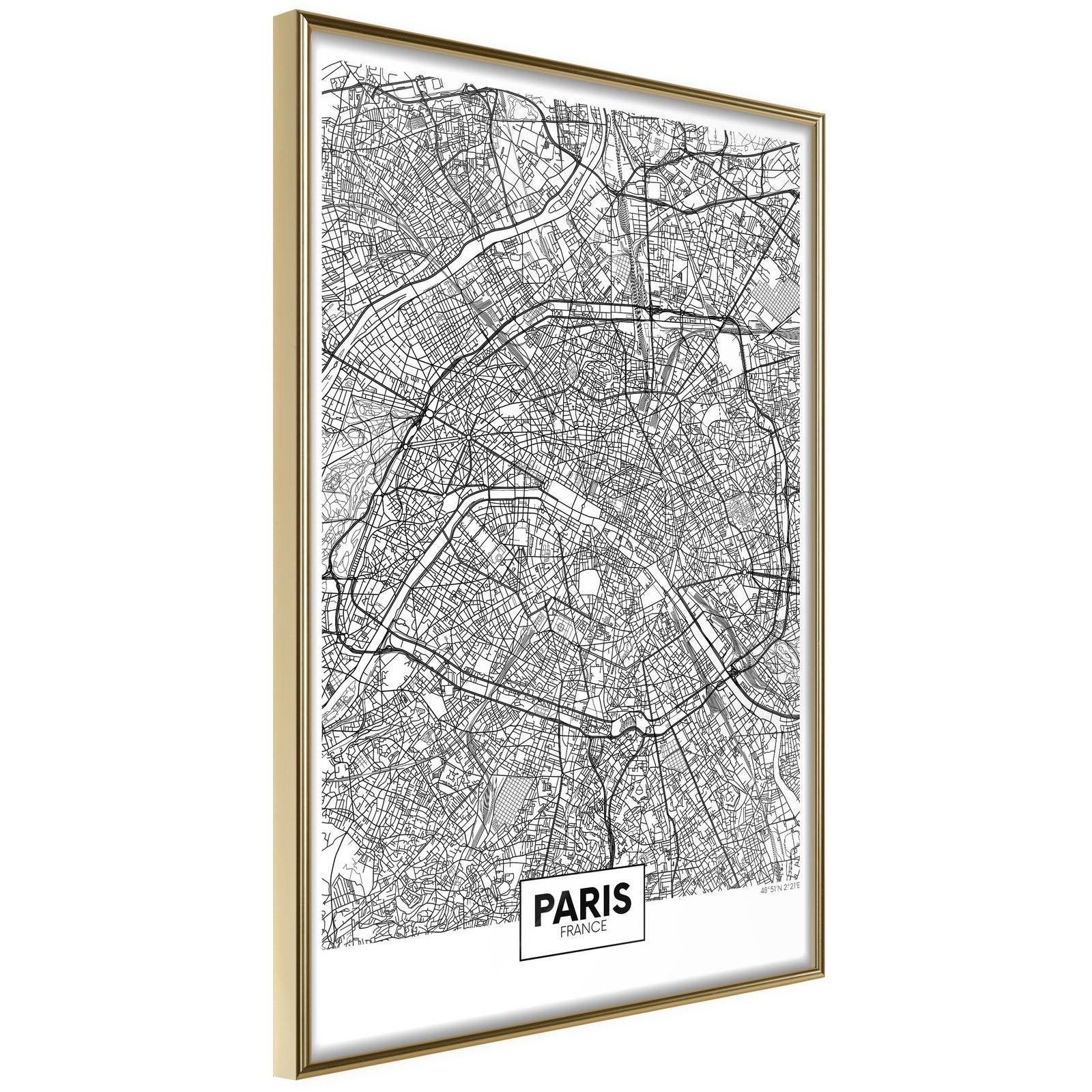 Inramad Poster / Tavla - City Map: Paris-Poster Inramad-Artgeist-20x30-Guldram-peaceofhome.se