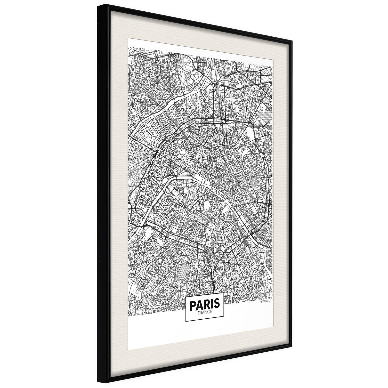 Inramad Poster / Tavla - City Map: Paris-Poster Inramad-Artgeist-20x30-Svart ram med passepartout-peaceofhome.se