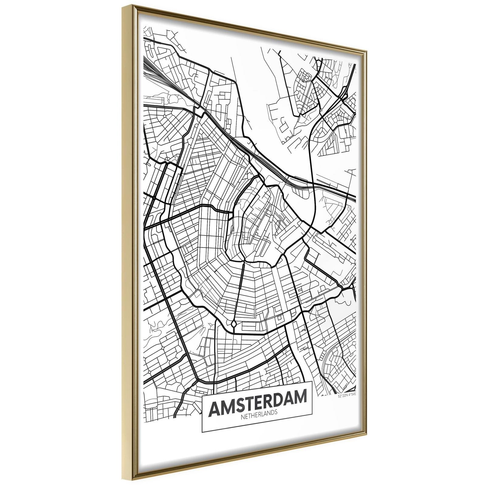 Inramad Poster / Tavla - City map: Amsterdam-Poster Inramad-Artgeist-20x30-Guldram-peaceofhome.se
