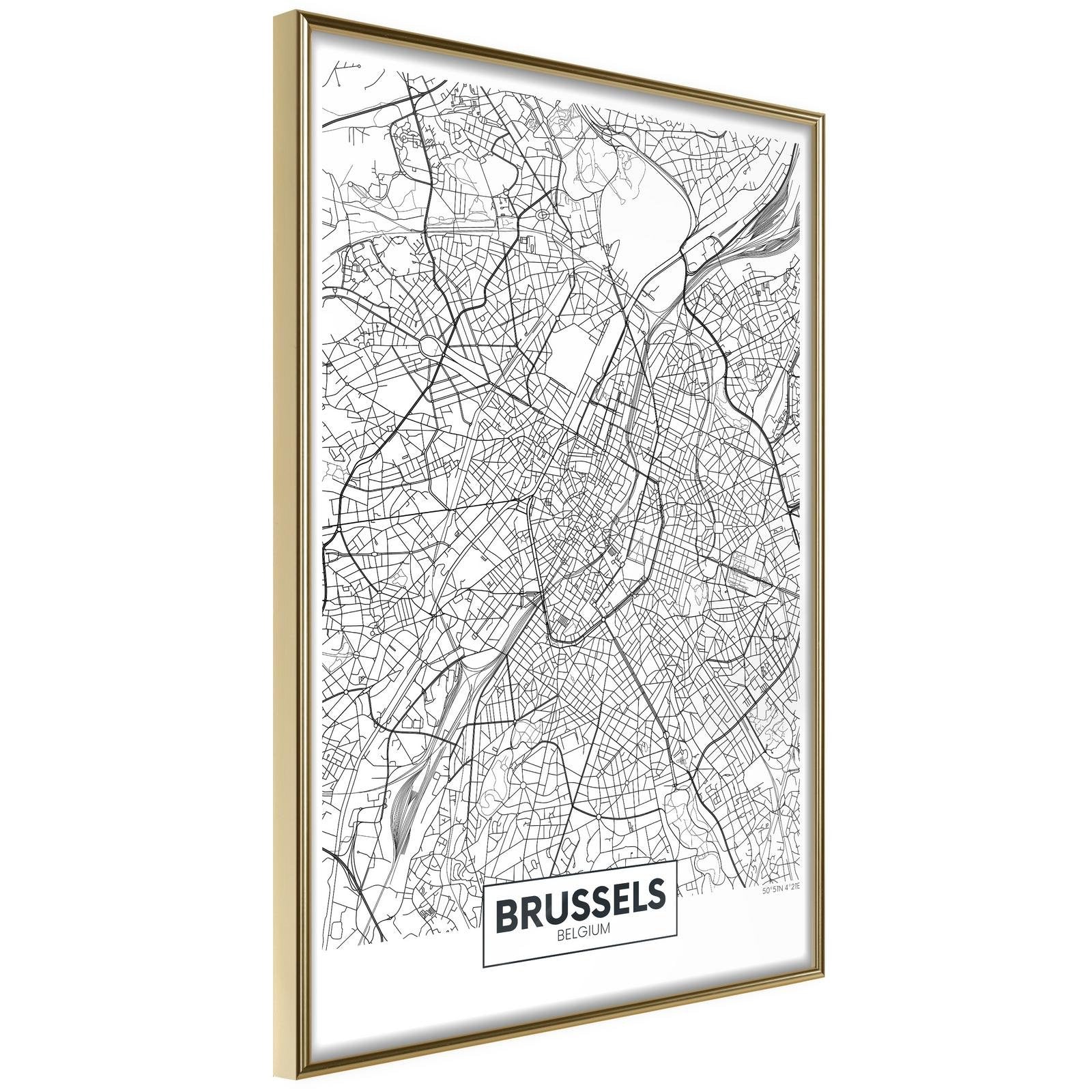 Inramad Poster / Tavla - City map: Brussels-Poster Inramad-Artgeist-20x30-Guldram-peaceofhome.se