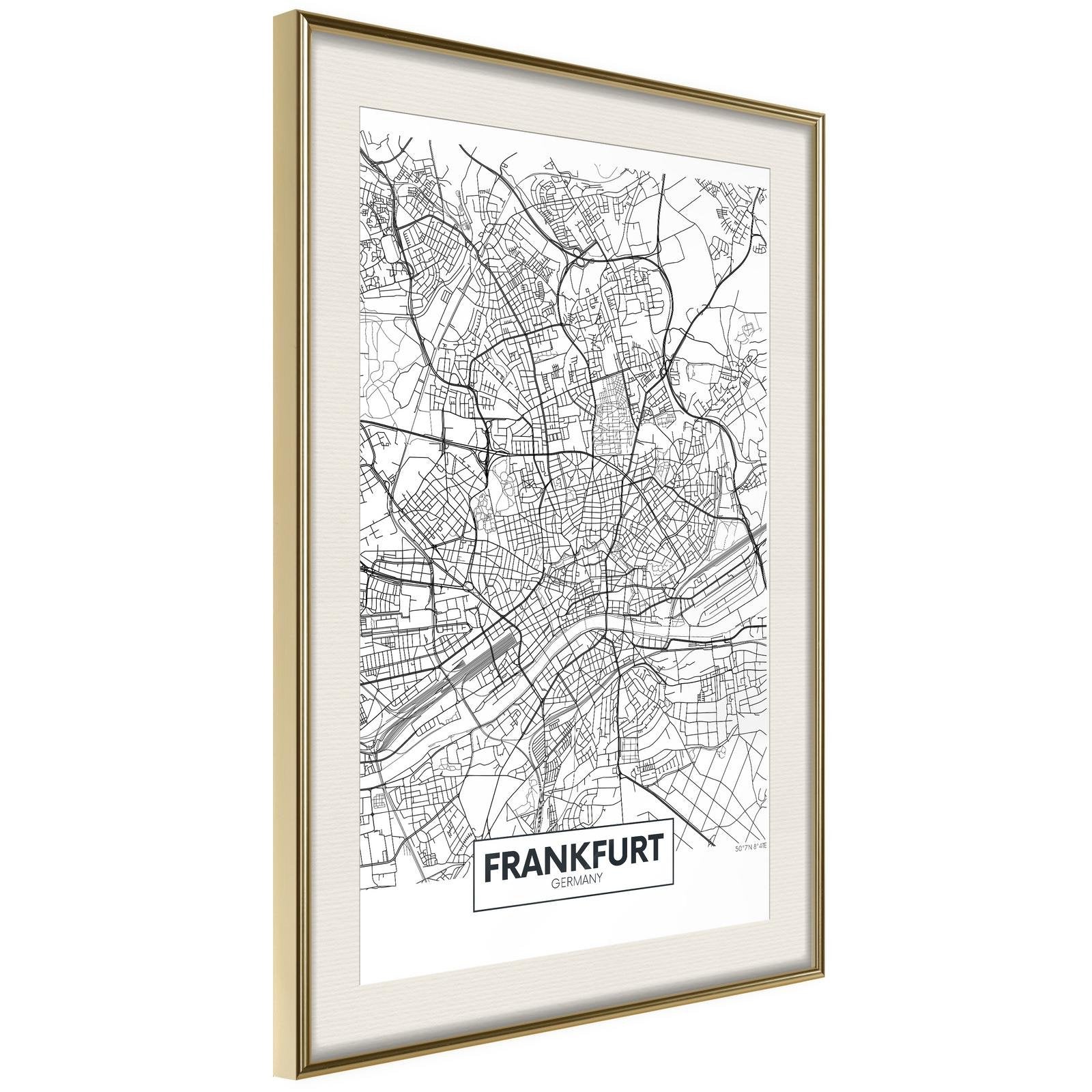 Inramad Poster / Tavla - City map: Frankfurt-Poster Inramad-Artgeist-20x30-Guldram med passepartout-peaceofhome.se