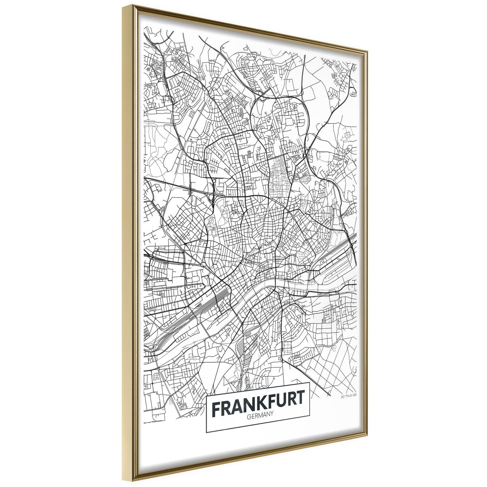 Inramad Poster / Tavla - City map: Frankfurt-Poster Inramad-Artgeist-20x30-Guldram-peaceofhome.se