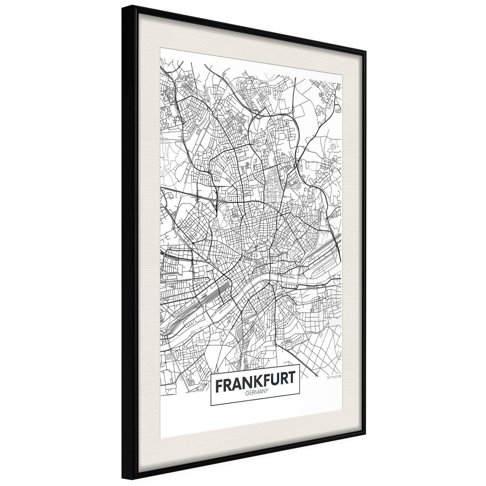 Inramad Poster / Tavla - City map: Frankfurt-Poster Inramad-Artgeist-20x30-Svart ram med passepartout-peaceofhome.se