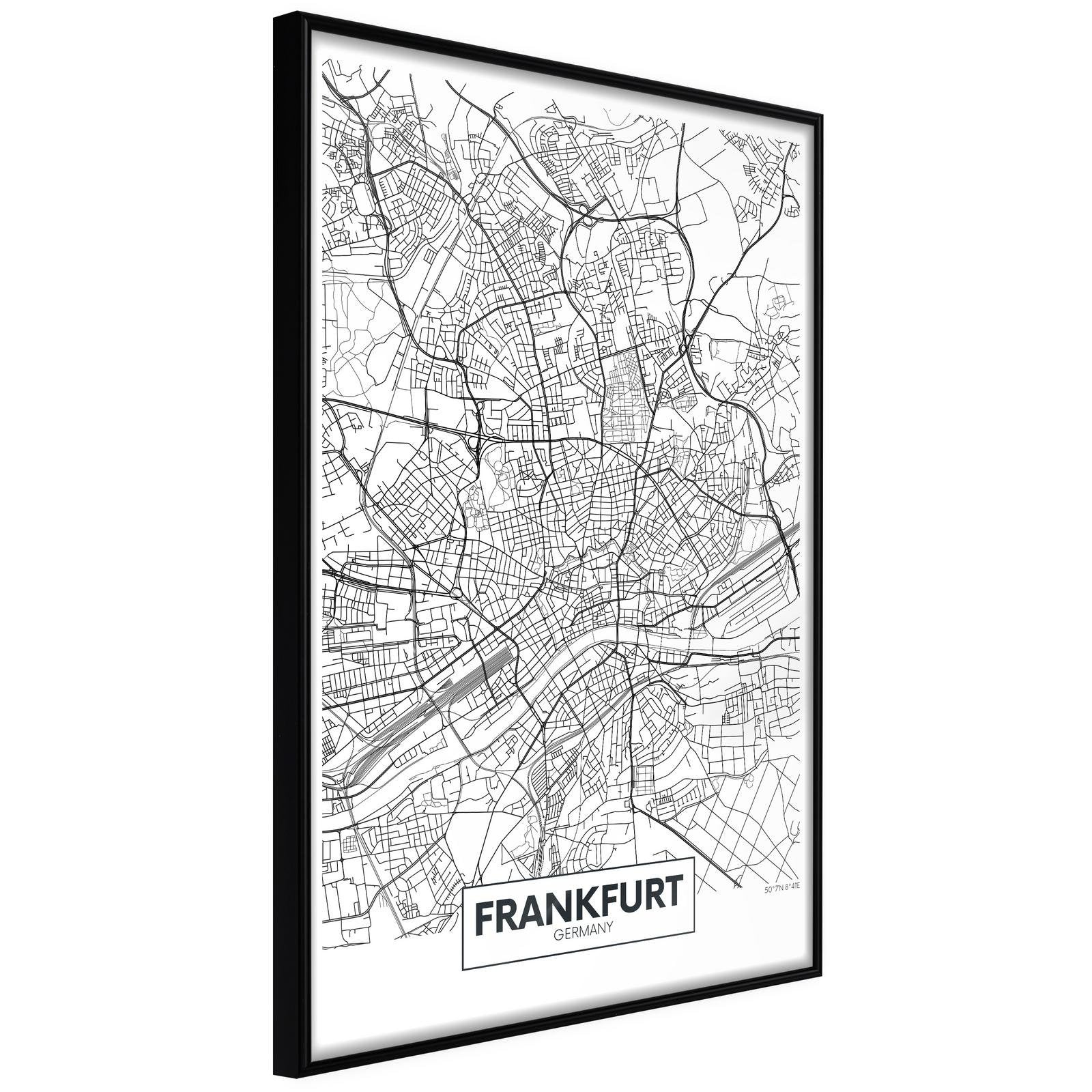 Inramad Poster / Tavla - City map: Frankfurt-Poster Inramad-Artgeist-20x30-Svart ram-peaceofhome.se