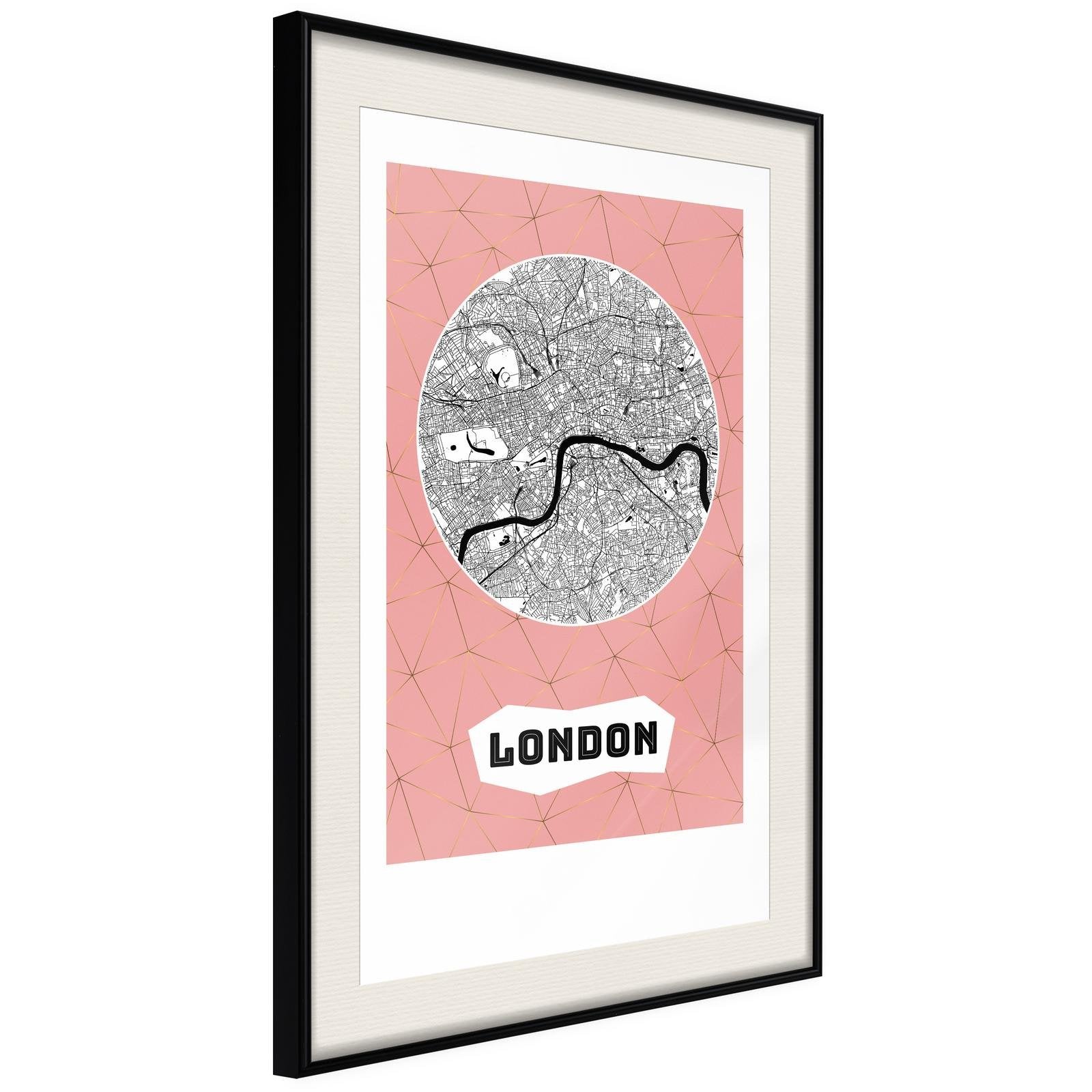 Inramad Poster / Tavla - City map: London (Pink)-Poster Inramad-Artgeist-20x30-Svart ram med passepartout-peaceofhome.se