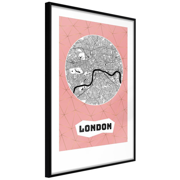 Inramad Poster / Tavla - City map: London (Pink)-Poster Inramad-Artgeist-20x30-Svart ram-peaceofhome.se