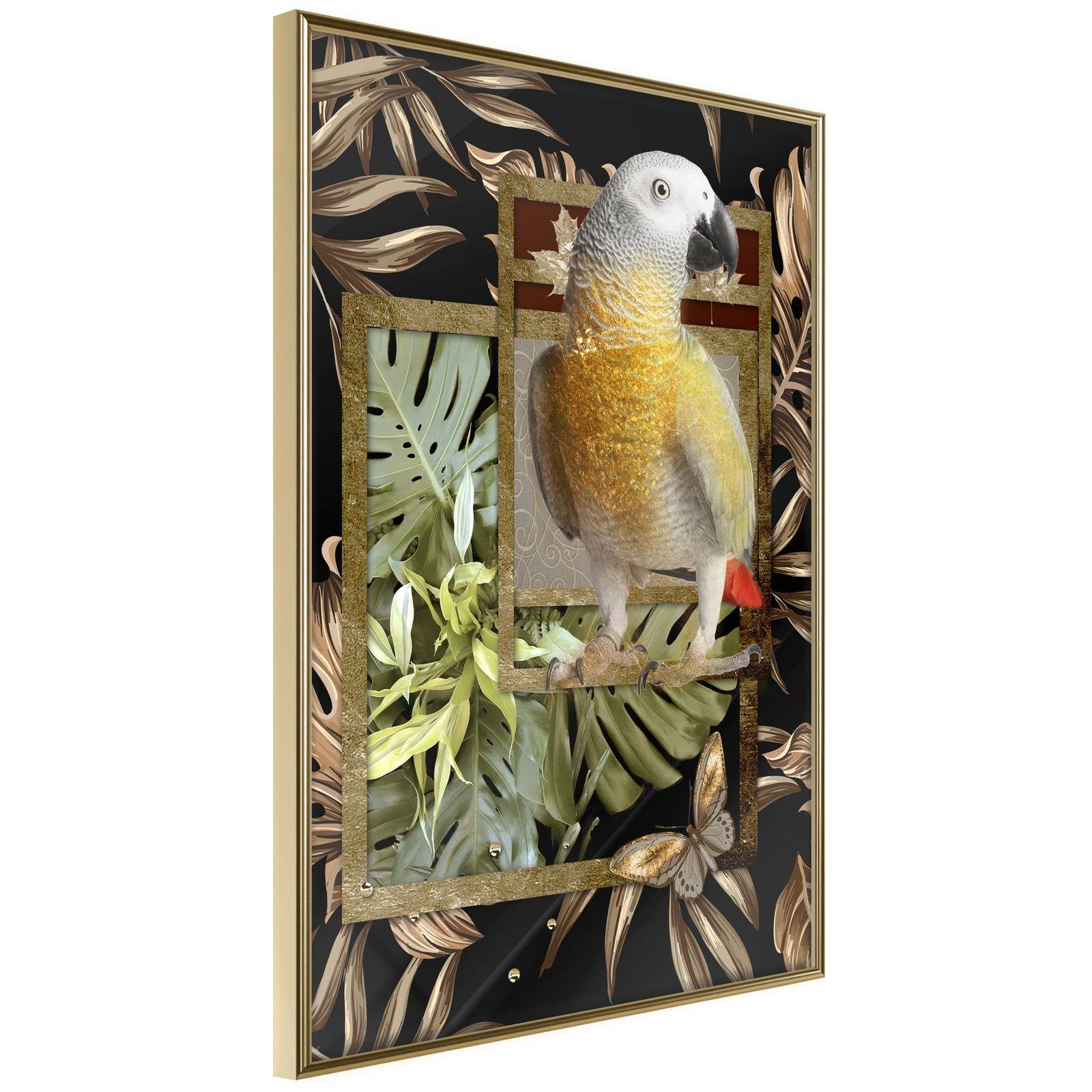 Inramad Poster / Tavla - Composition with Gold Parrot-Poster Inramad-Artgeist-20x30-Guldram-peaceofhome.se