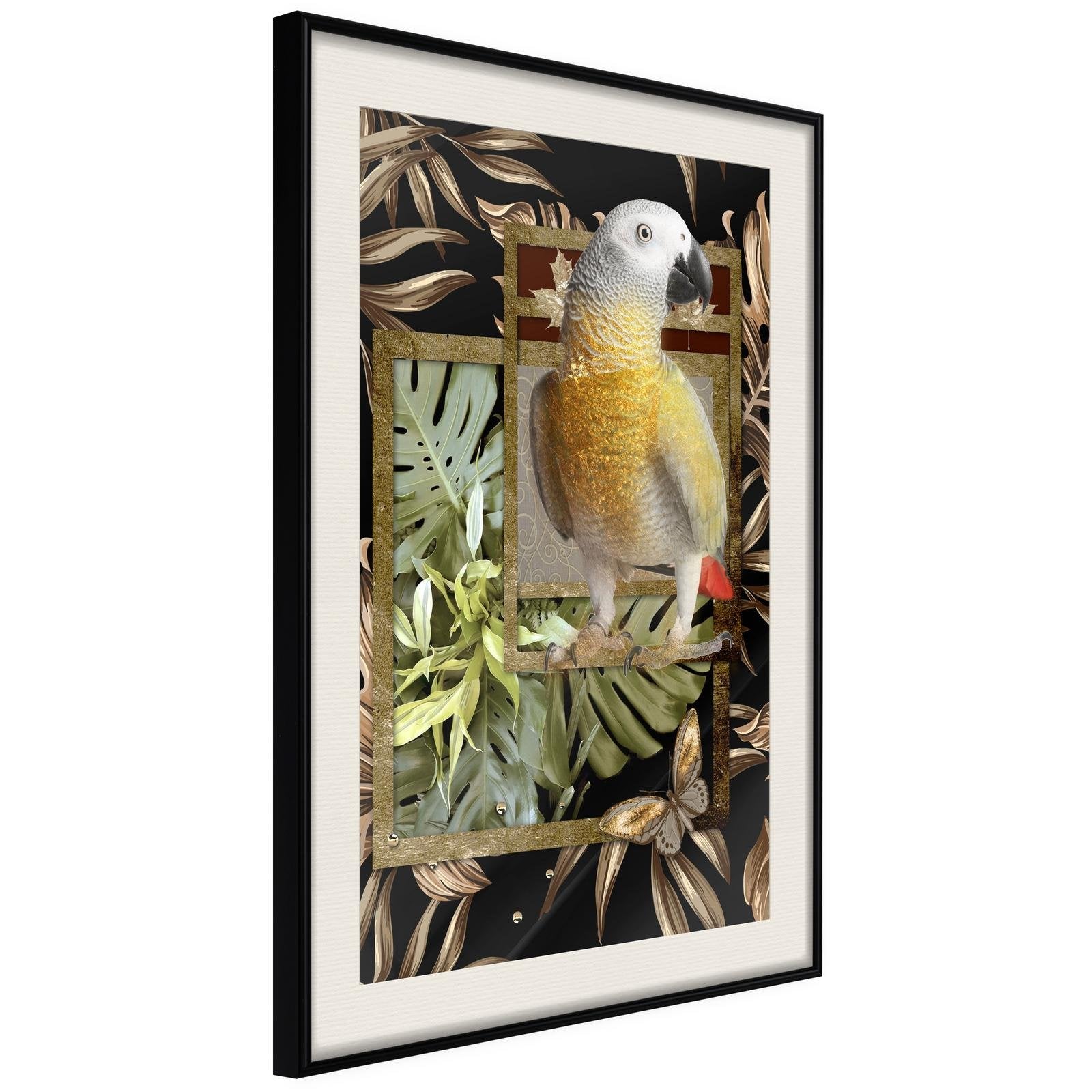 Inramad Poster / Tavla - Composition with Gold Parrot-Poster Inramad-Artgeist-20x30-Svart ram med passepartout-peaceofhome.se
