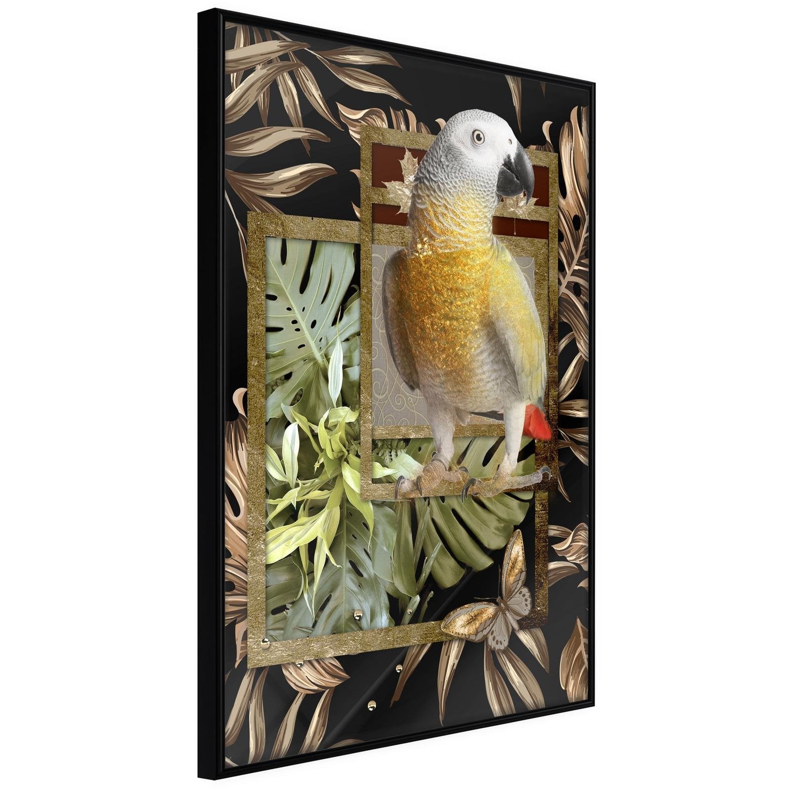 Inramad Poster / Tavla - Composition with Gold Parrot-Poster Inramad-Artgeist-20x30-Svart ram-peaceofhome.se