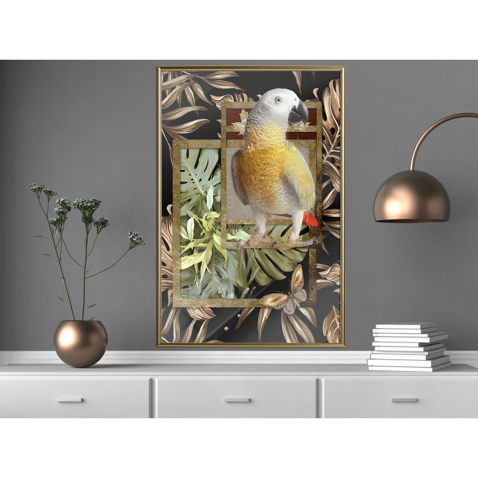 Inramad Poster / Tavla - Composition with Gold Parrot-Poster Inramad-Artgeist-peaceofhome.se