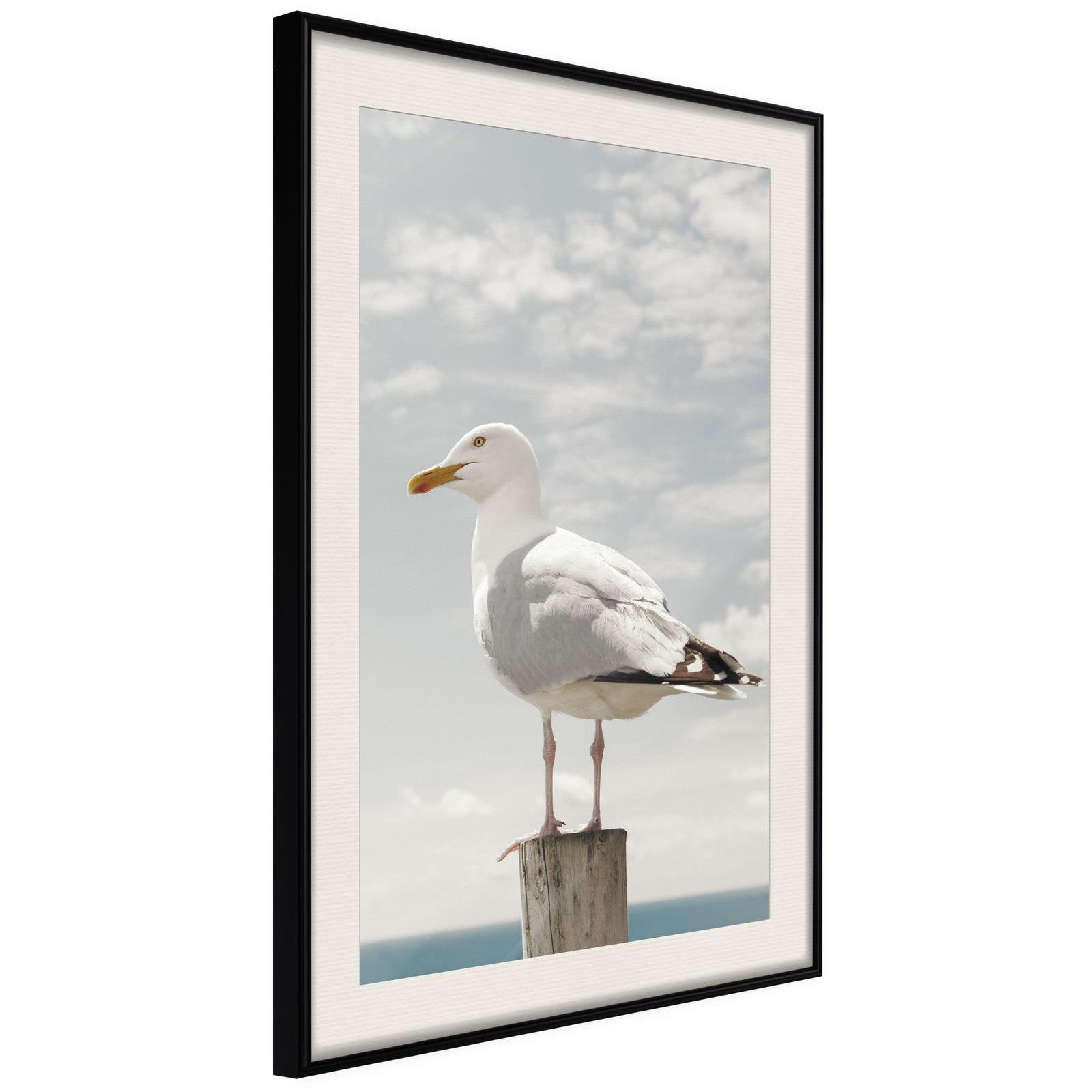Inramad Poster / Tavla - Curious Seagull-Poster Inramad-Artgeist-20x30-Svart ram med passepartout-peaceofhome.se