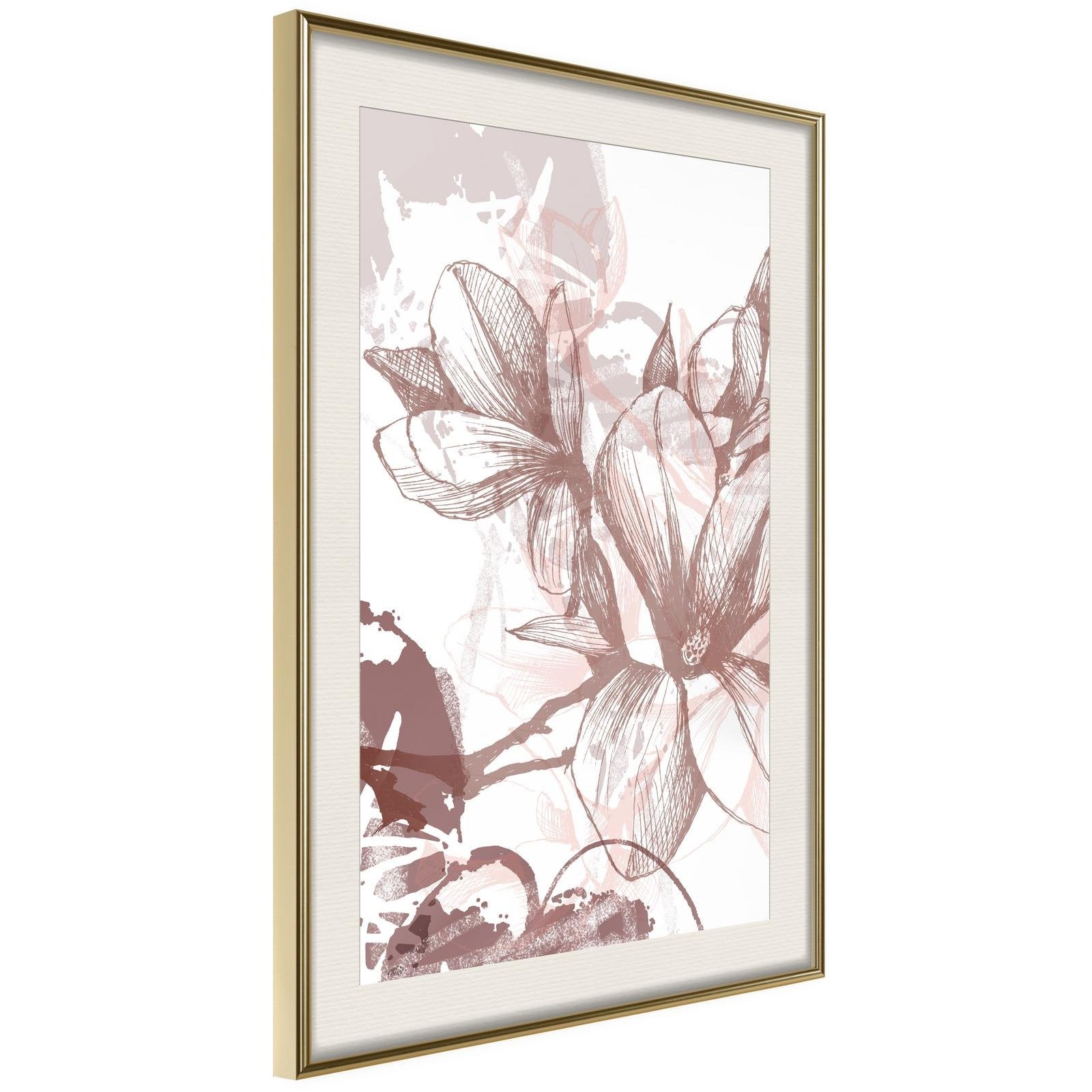 Inramad Poster / Tavla - Drawn Flower-Poster Inramad-Artgeist-20x30-Guldram med passepartout-peaceofhome.se