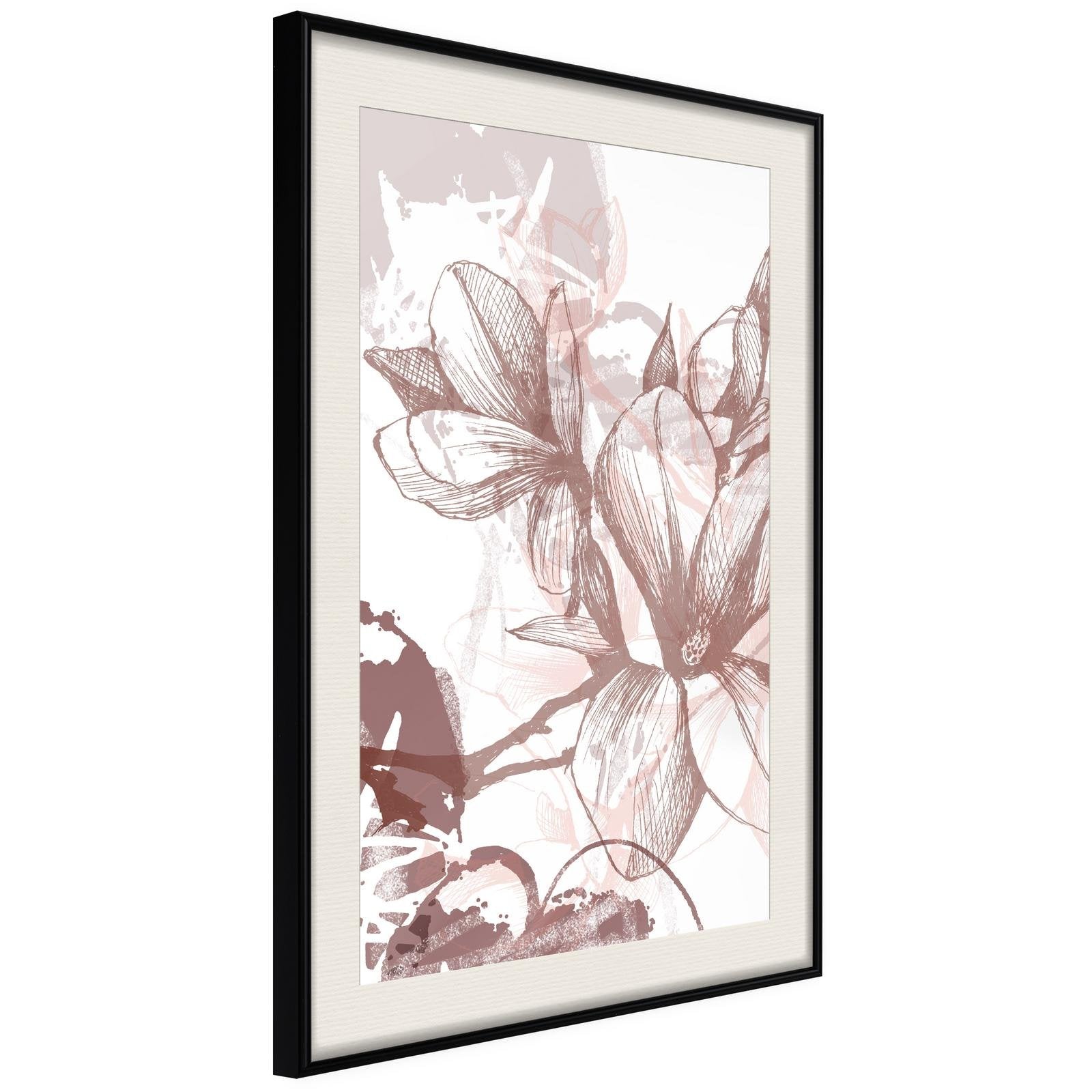 Inramad Poster / Tavla - Drawn Flower-Poster Inramad-Artgeist-20x30-Svart ram med passepartout-peaceofhome.se