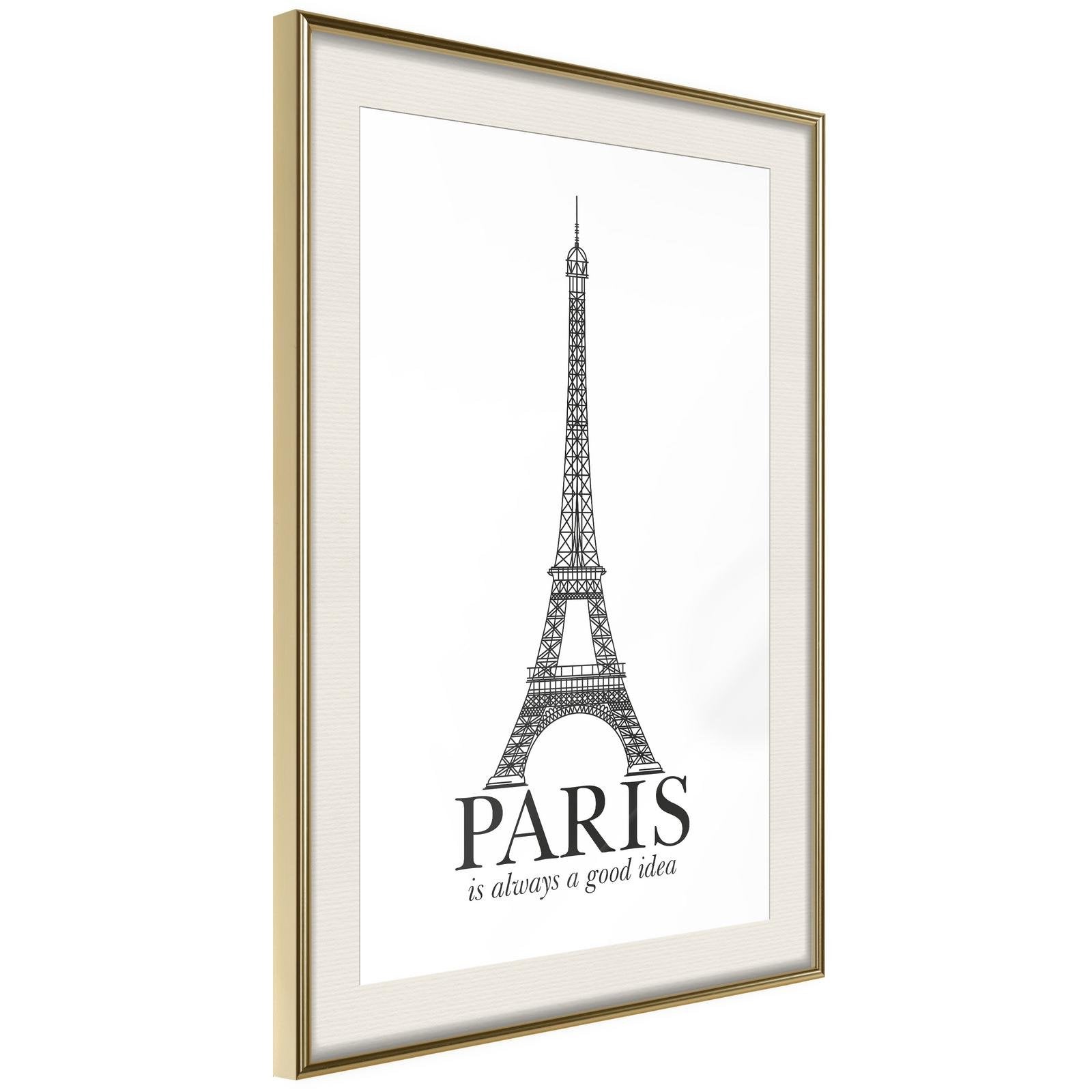 Inramad Poster / Tavla - Eiffel Tower-Poster Inramad-Artgeist-20x30-Guldram med passepartout-peaceofhome.se