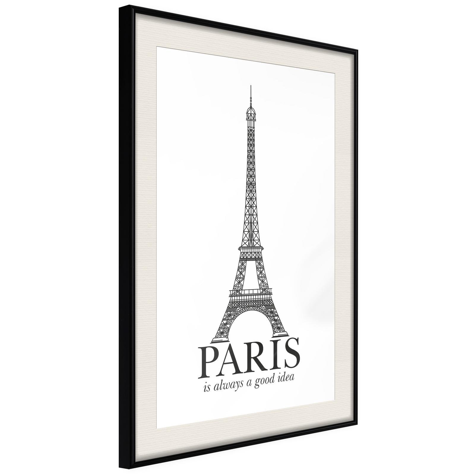 Inramad Poster / Tavla - Eiffel Tower-Poster Inramad-Artgeist-20x30-Svart ram med passepartout-peaceofhome.se