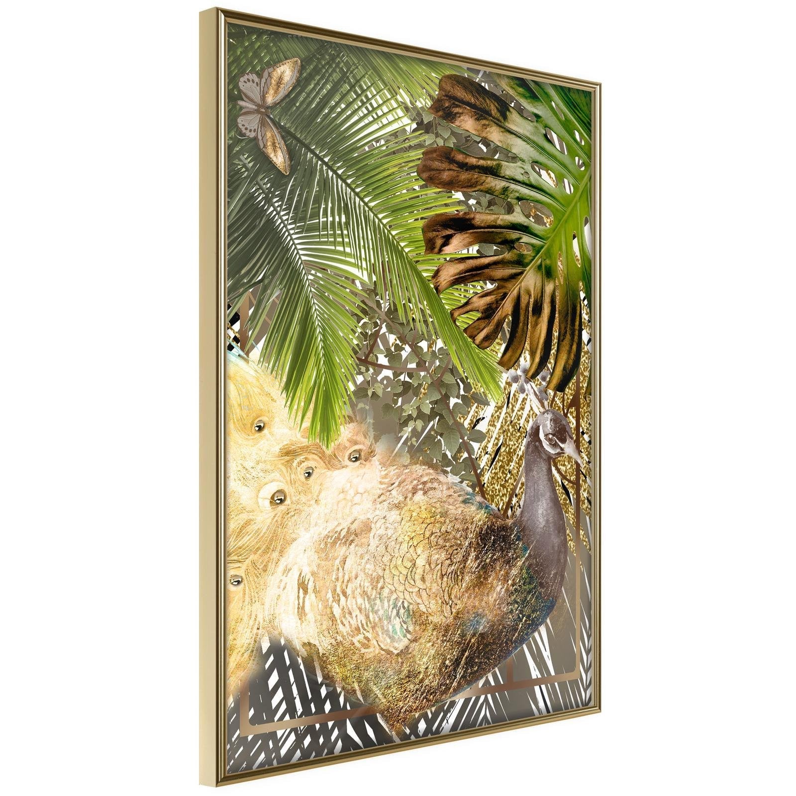 Inramad Poster / Tavla - Fairy-Tale Peacock in the Jungle-Poster Inramad-Artgeist-20x30-Guldram-peaceofhome.se