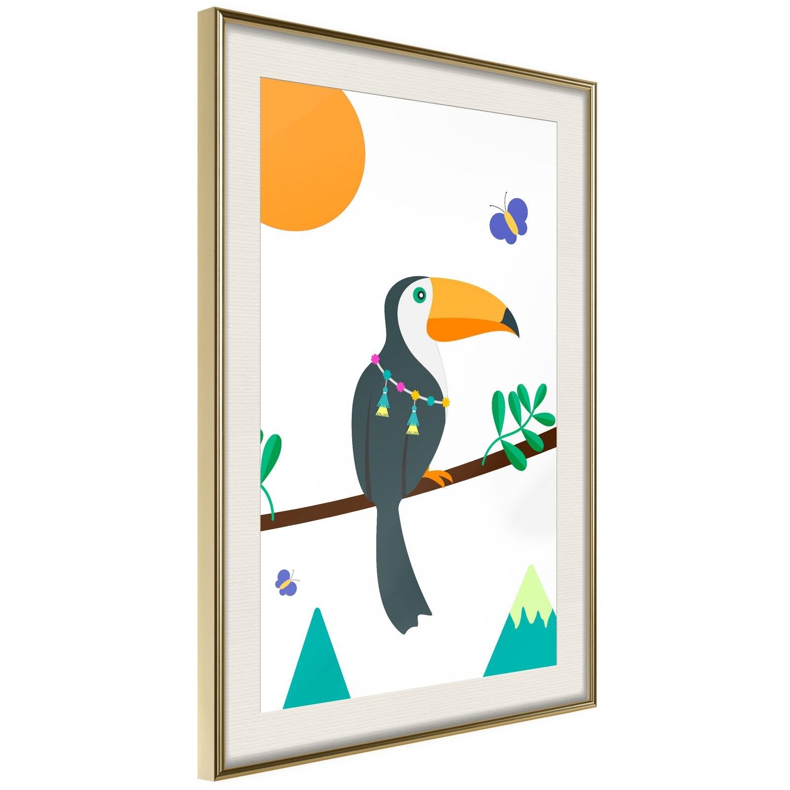 Inramad Poster / Tavla - Fairy-Tale Toucan-Poster Inramad-Artgeist-20x30-Guldram med passepartout-peaceofhome.se