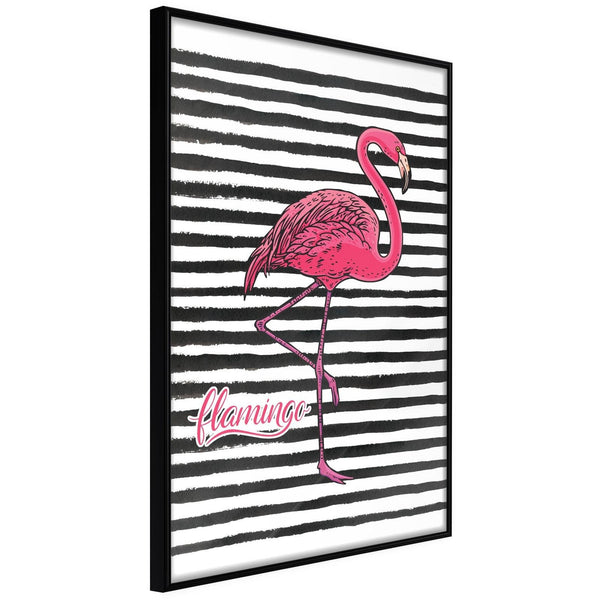 Inramad Poster / Tavla - Flamingo on Striped Background-Poster Inramad-Artgeist-20x30-Svart ram-peaceofhome.se