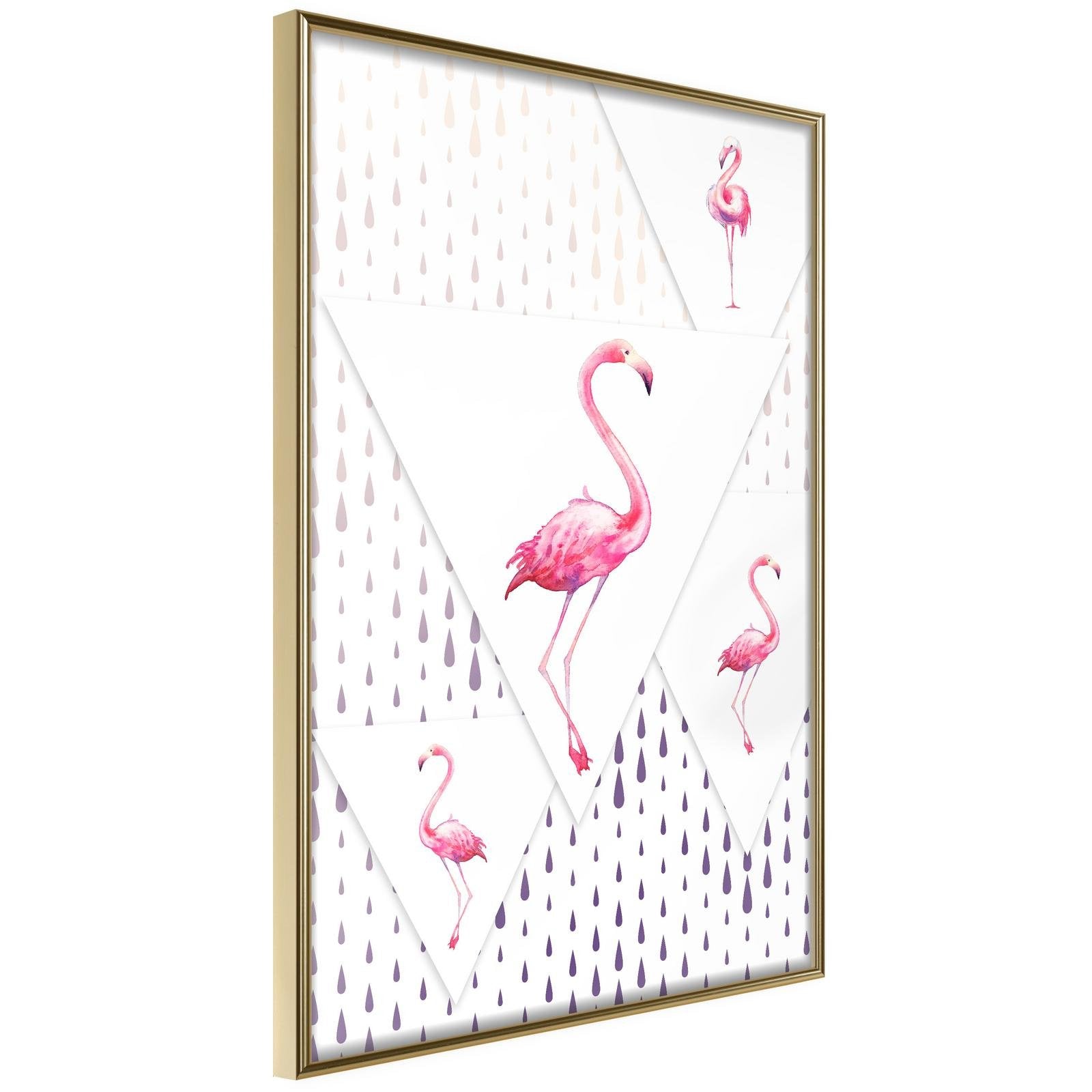 Inramad Poster / Tavla - Flamingos and Triangles-Poster Inramad-Artgeist-20x30-Guldram-peaceofhome.se