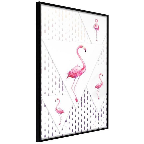 Inramad Poster / Tavla - Flamingos and Triangles-Poster Inramad-Artgeist-20x30-Svart ram-peaceofhome.se