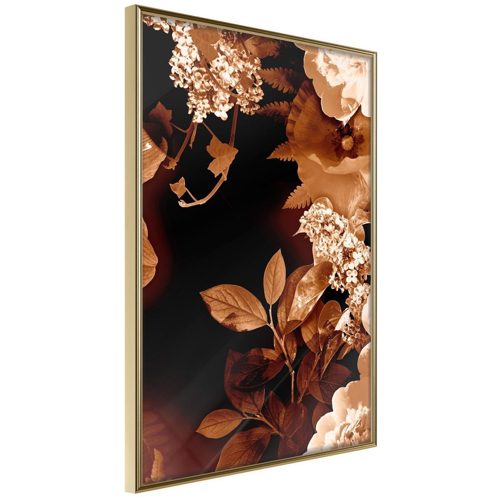 Inramad Poster / Tavla - Flower Decoration in Sepia-Poster Inramad-Artgeist-20x30-Guldram-peaceofhome.se