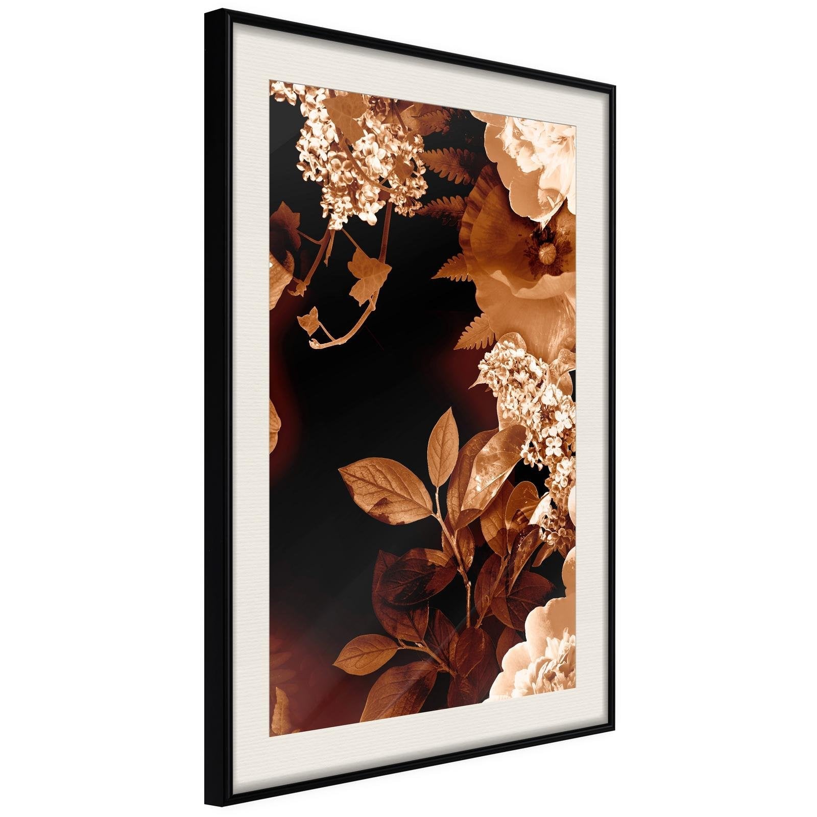 Inramad Poster / Tavla - Flower Decoration in Sepia-Poster Inramad-Artgeist-20x30-Svart ram med passepartout-peaceofhome.se