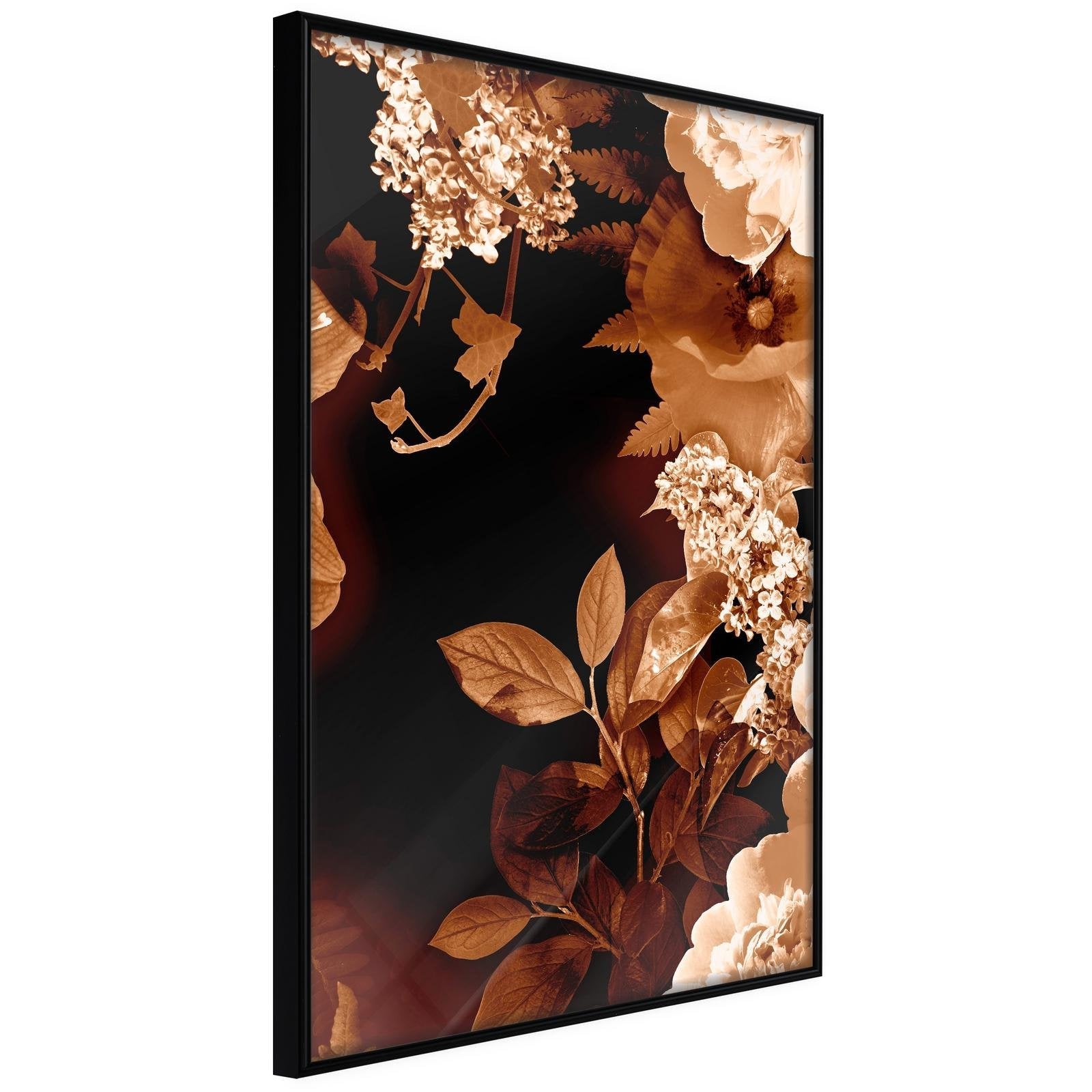 Inramad Poster / Tavla - Flower Decoration in Sepia-Poster Inramad-Artgeist-20x30-Svart ram-peaceofhome.se