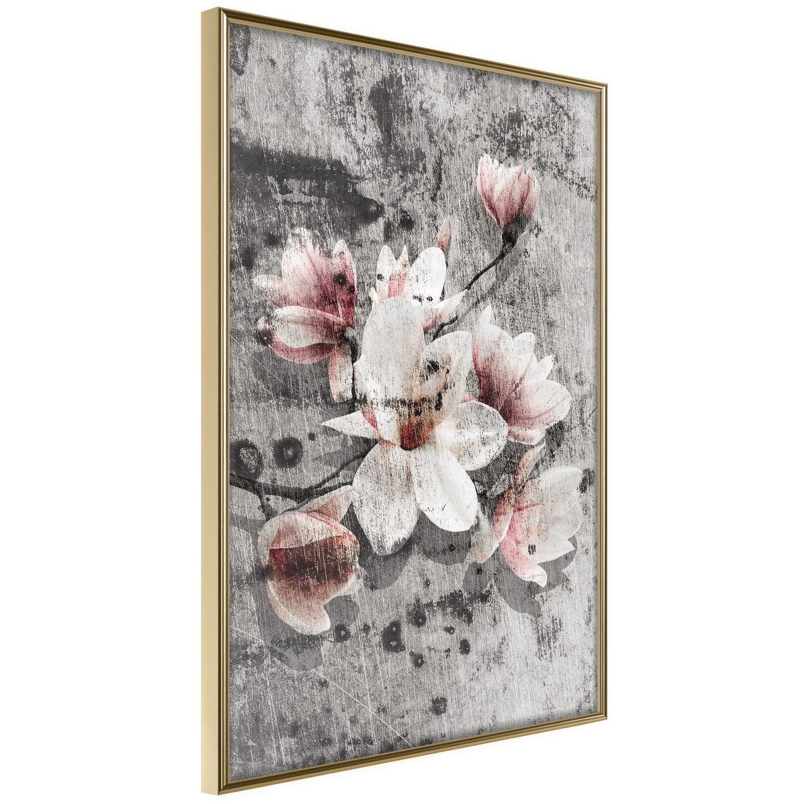 Inramad Poster / Tavla - Flowers on Concrete-Poster Inramad-Artgeist-20x30-Guldram-peaceofhome.se