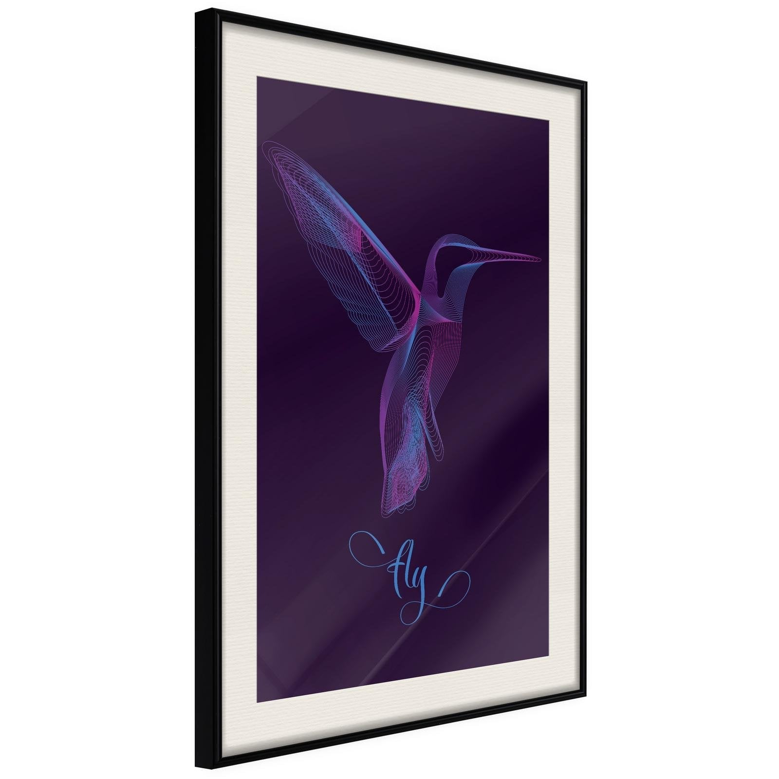 Inramad Poster / Tavla - Fluorescent Hummingbird-Poster Inramad-Artgeist-20x30-Svart ram med passepartout-peaceofhome.se