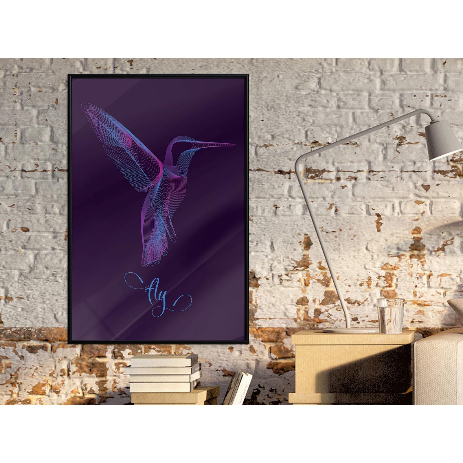 Inramad Poster / Tavla - Fluorescent Hummingbird-Poster Inramad-Artgeist-peaceofhome.se