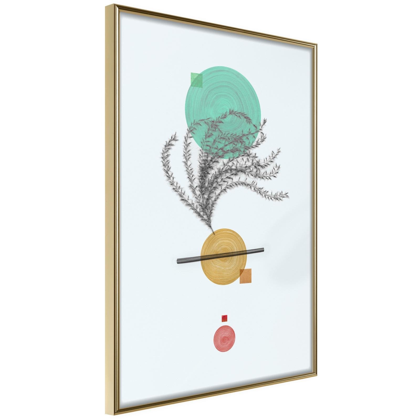 Inramad Poster / Tavla - Geometric Installation with a Plant-Poster Inramad-Artgeist-20x30-Guldram-peaceofhome.se