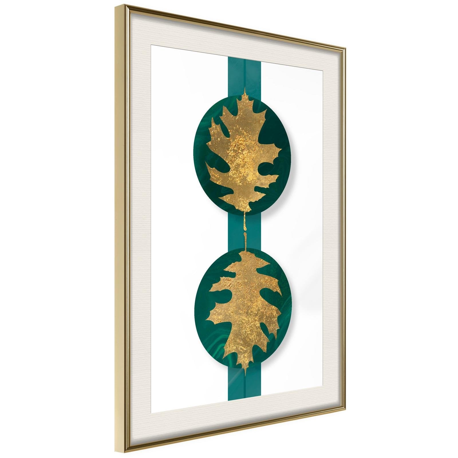 Inramad Poster / Tavla - Gilded Oak Leaves-Poster Inramad-Artgeist-20x30-Guldram med passepartout-peaceofhome.se