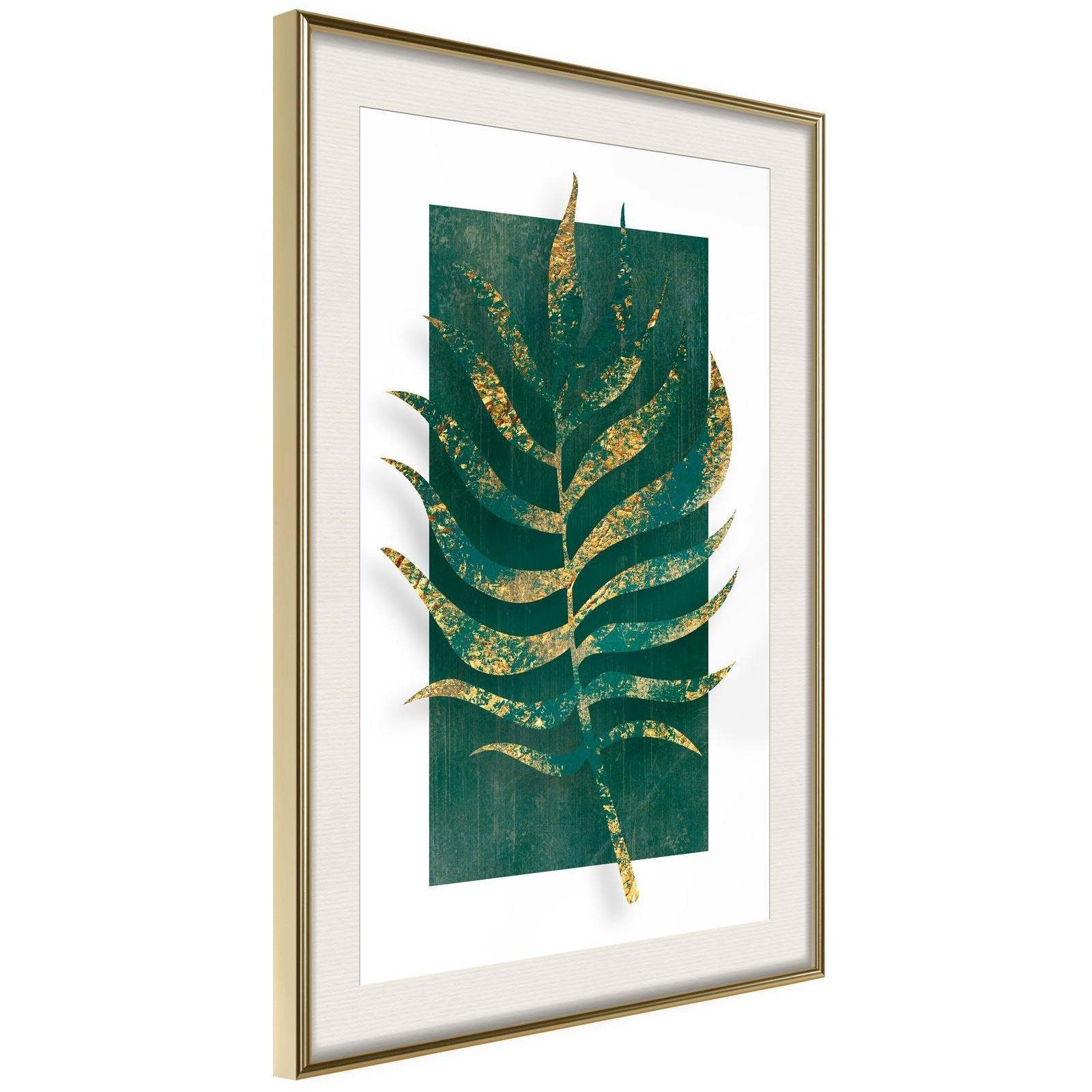 Inramad Poster / Tavla - Gilded Palm Leaf-Poster Inramad-Artgeist-20x30-Guldram med passepartout-peaceofhome.se