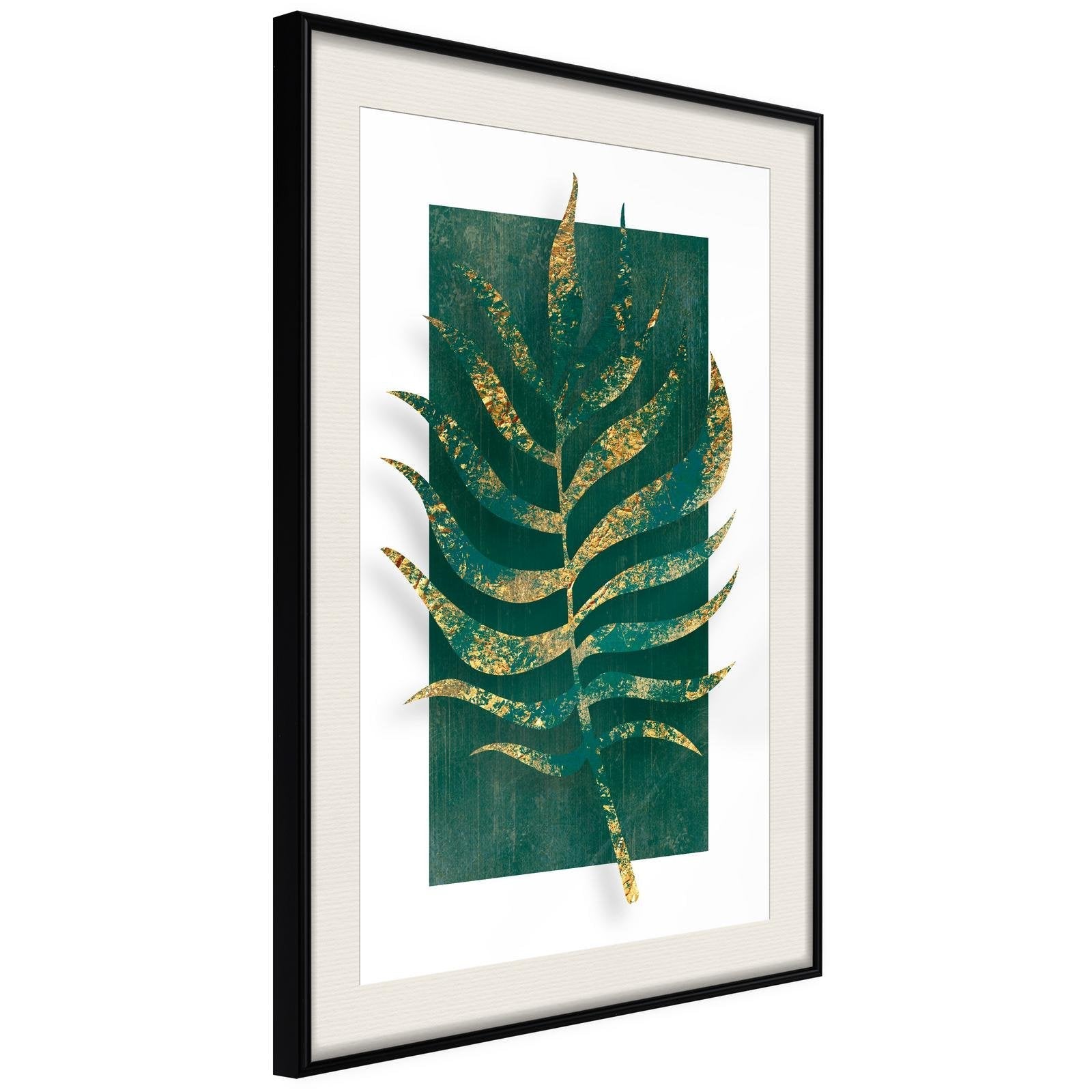 Inramad Poster / Tavla - Gilded Palm Leaf-Poster Inramad-Artgeist-20x30-Svart ram med passepartout-peaceofhome.se