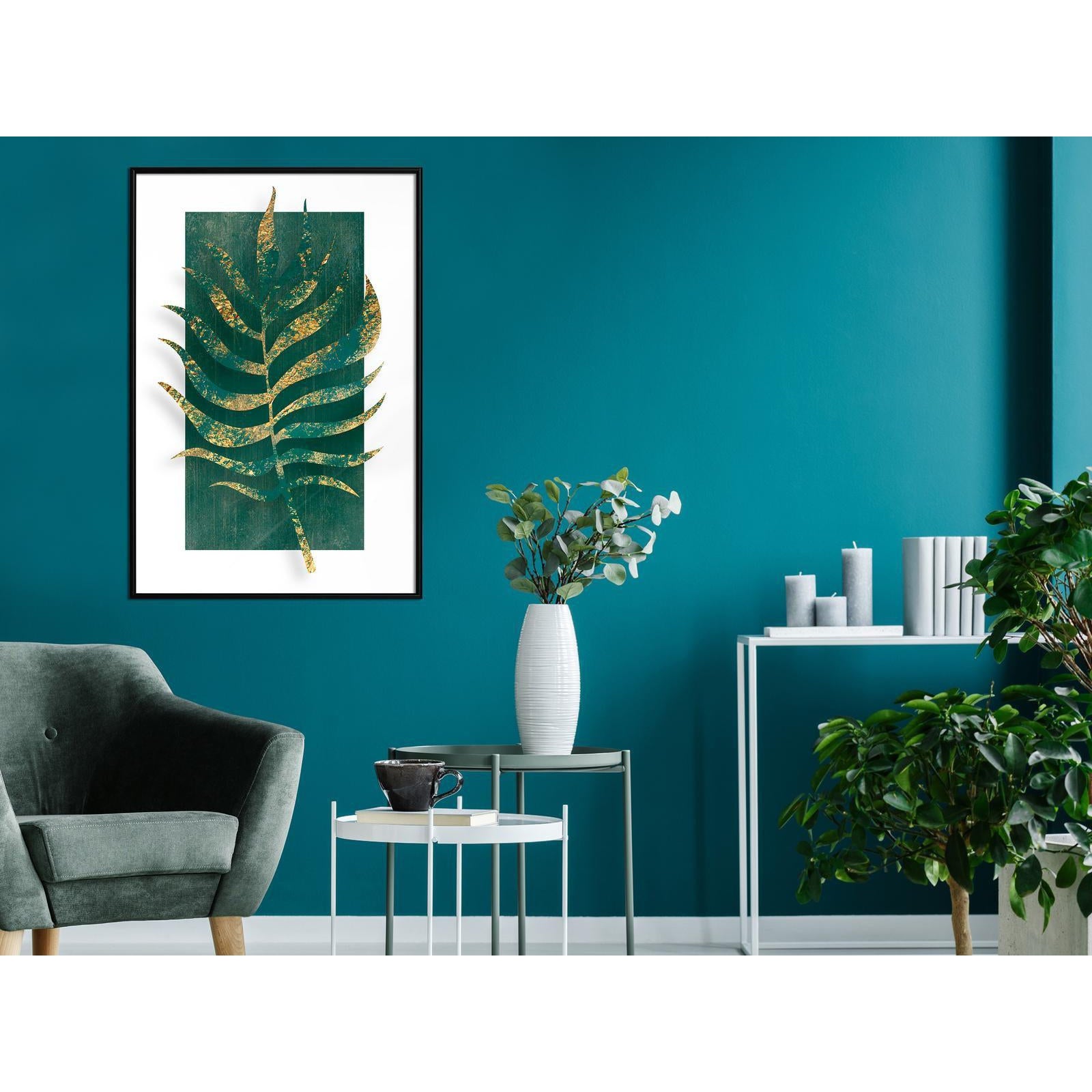 Inramad Poster / Tavla - Gilded Palm Leaf-Poster Inramad-Artgeist-peaceofhome.se