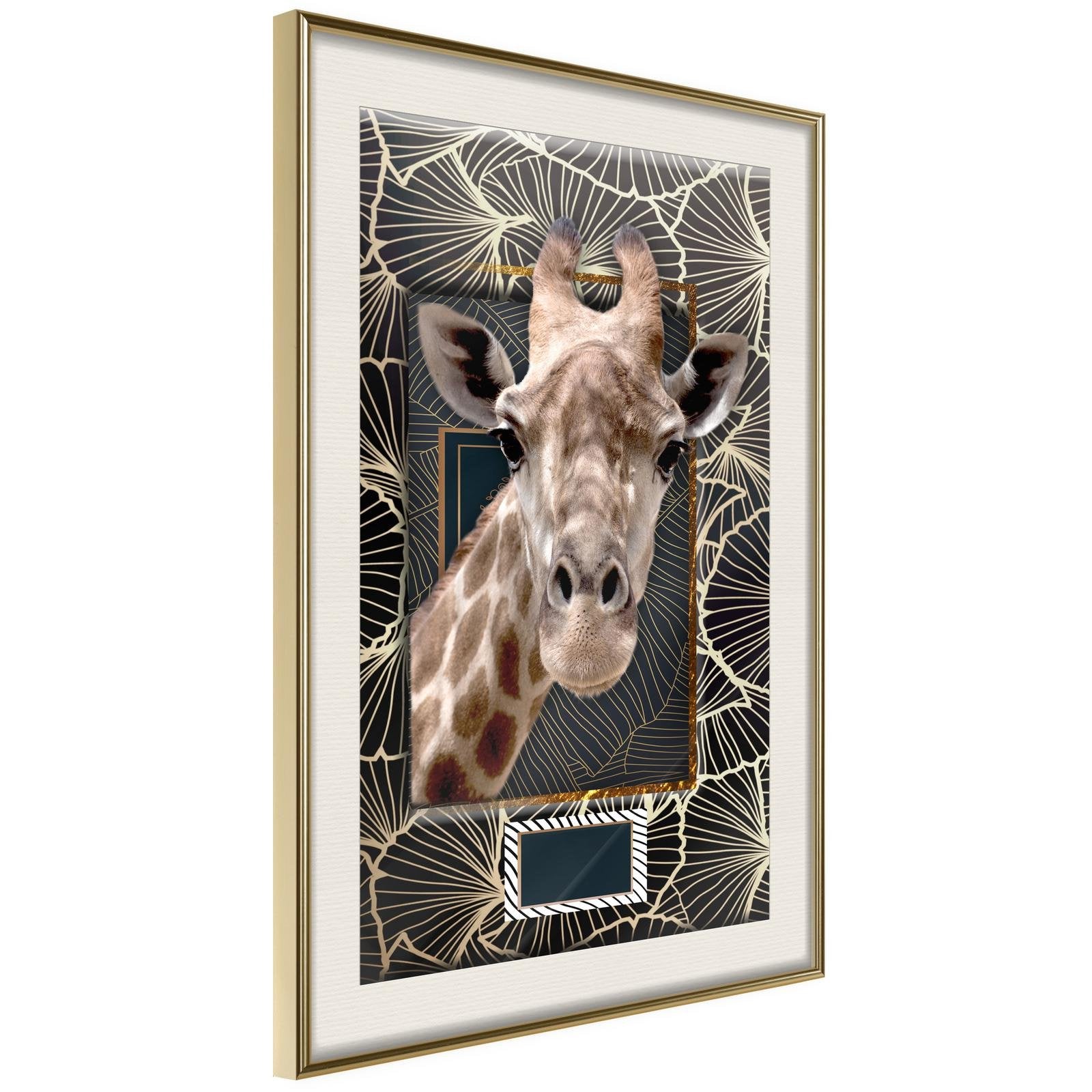 Inramad Poster / Tavla - Giraffe in the Frame-Poster Inramad-Artgeist-20x30-Guldram med passepartout-peaceofhome.se