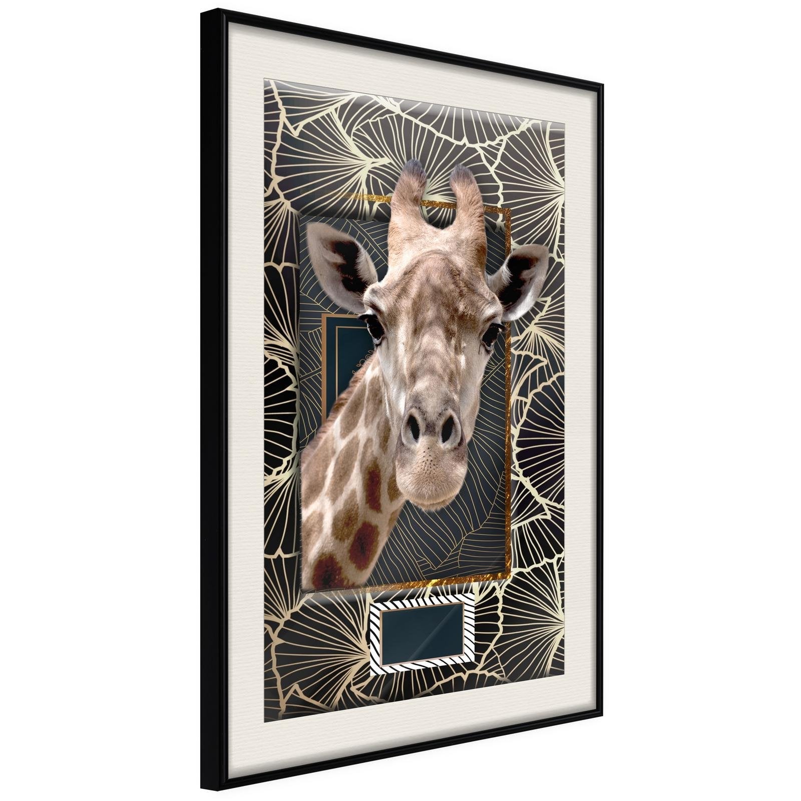 Inramad Poster / Tavla - Giraffe in the Frame-Poster Inramad-Artgeist-20x30-Svart ram med passepartout-peaceofhome.se