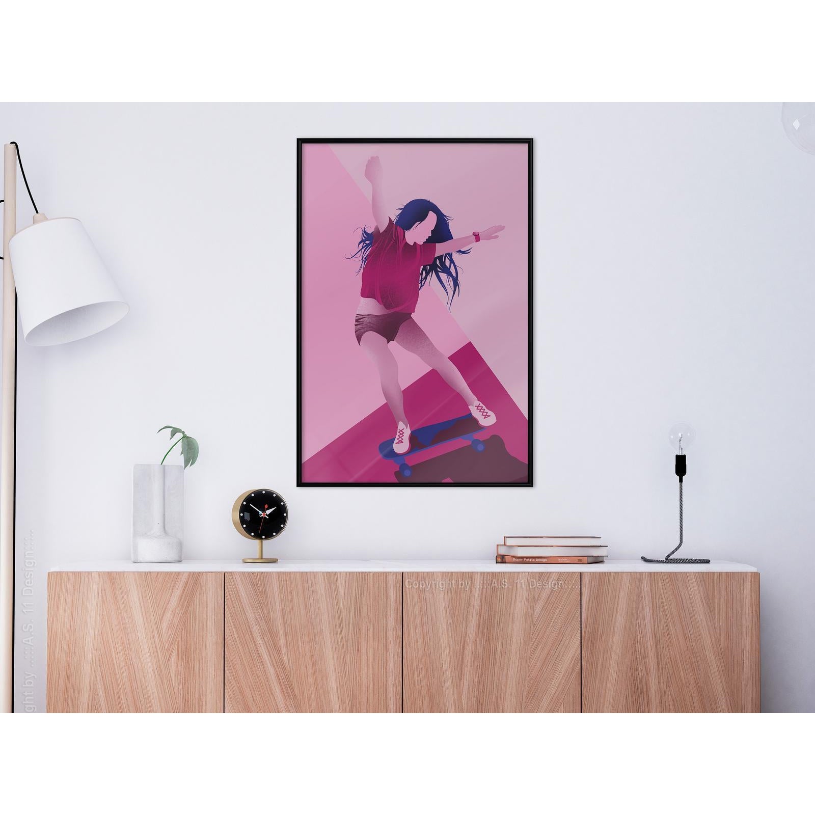 Inramad Poster / Tavla - Girl on a Skateboard-Poster Inramad-Artgeist-peaceofhome.se