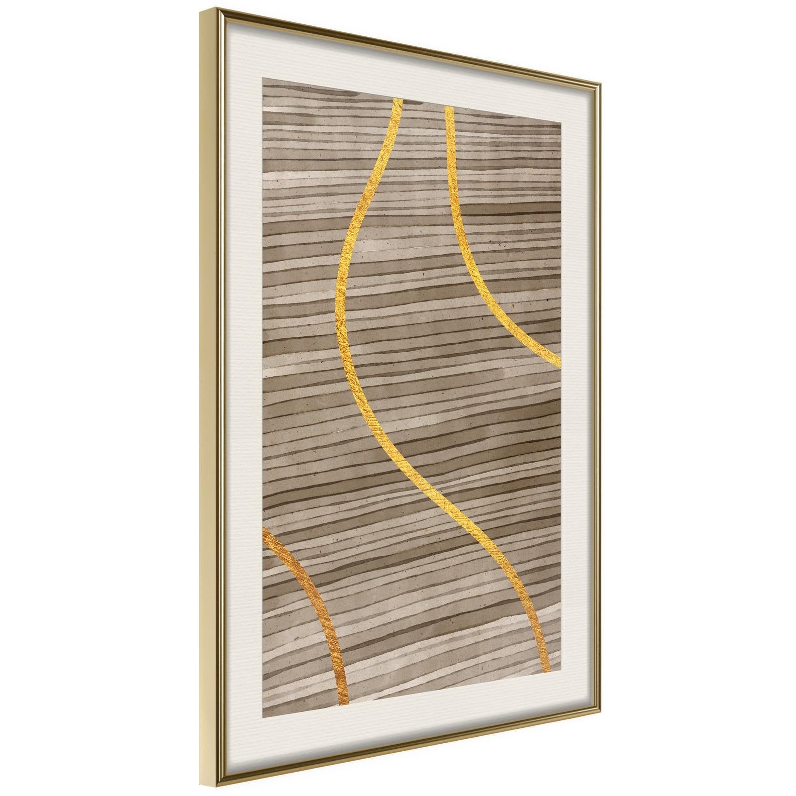 Inramad Poster / Tavla - Golden Stripes-Poster Inramad-Artgeist-20x30-Guldram med passepartout-peaceofhome.se
