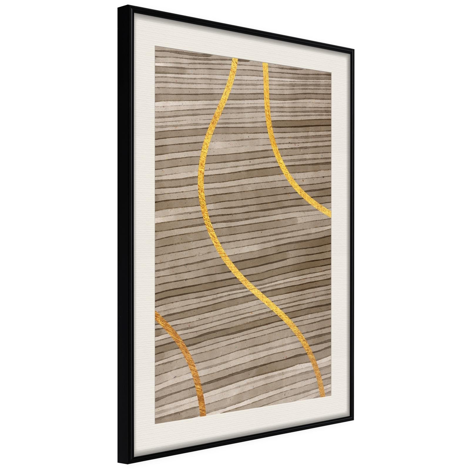 Inramad Poster / Tavla - Golden Stripes-Poster Inramad-Artgeist-20x30-Svart ram med passepartout-peaceofhome.se