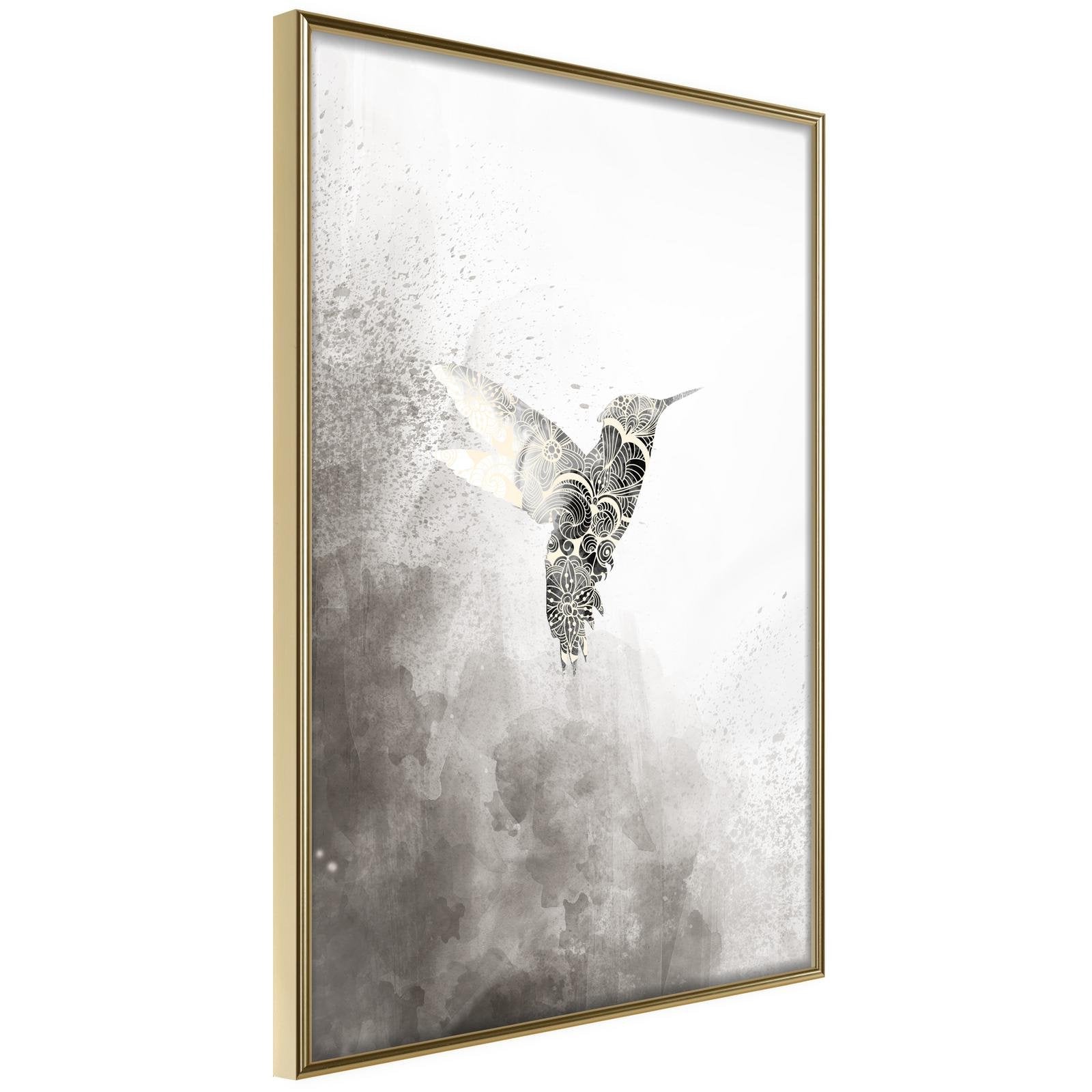 Inramad Poster / Tavla - Hummingbird in Shades of Grey-Poster Inramad-Artgeist-20x30-Guldram-peaceofhome.se
