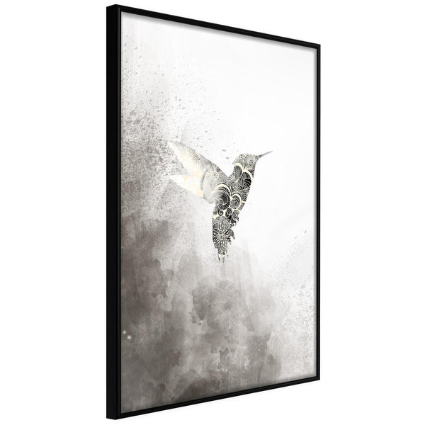 Inramad Poster / Tavla - Hummingbird in Shades of Grey-Poster Inramad-Artgeist-20x30-Svart ram-peaceofhome.se