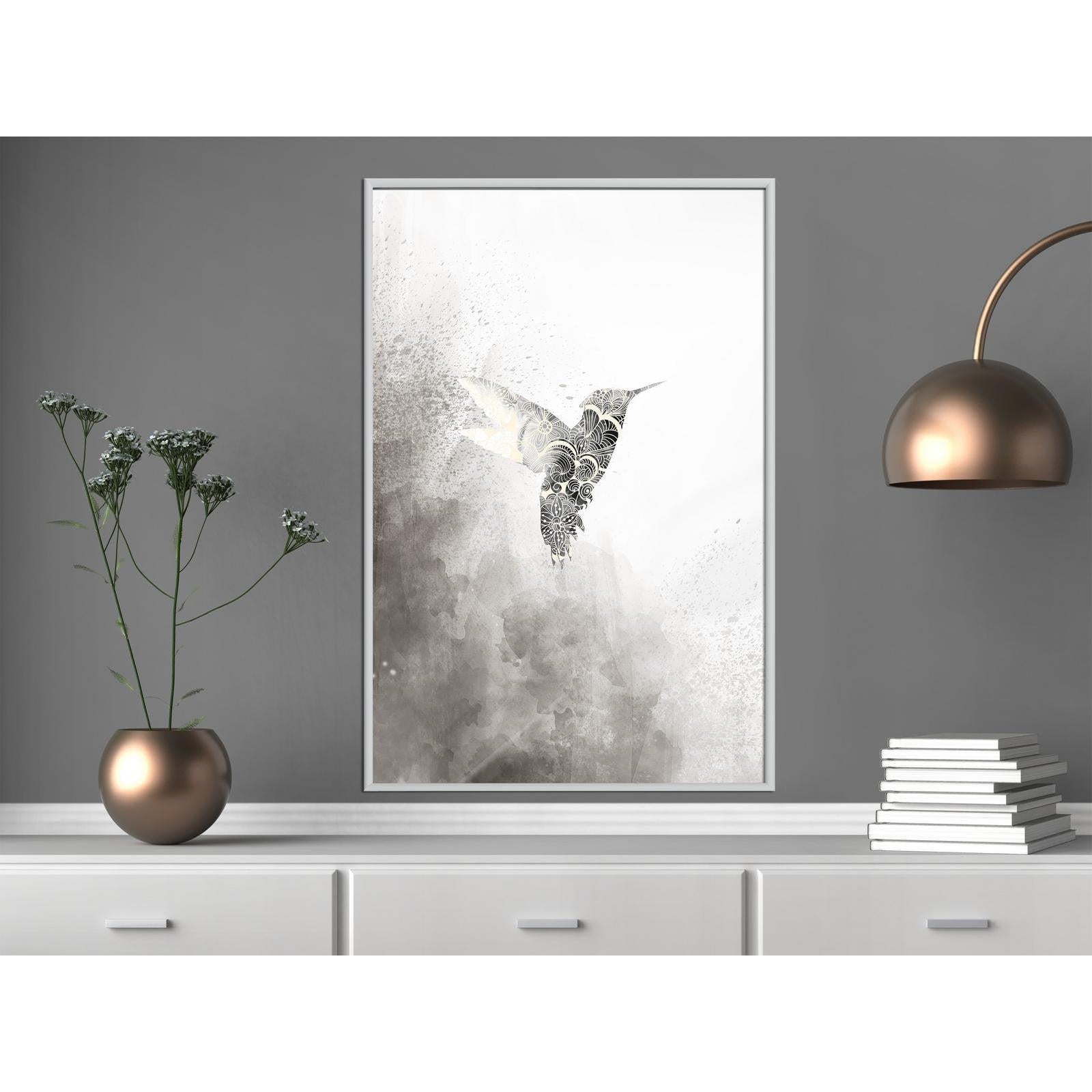 Inramad Poster / Tavla - Hummingbird in Shades of Grey-Poster Inramad-Artgeist-peaceofhome.se