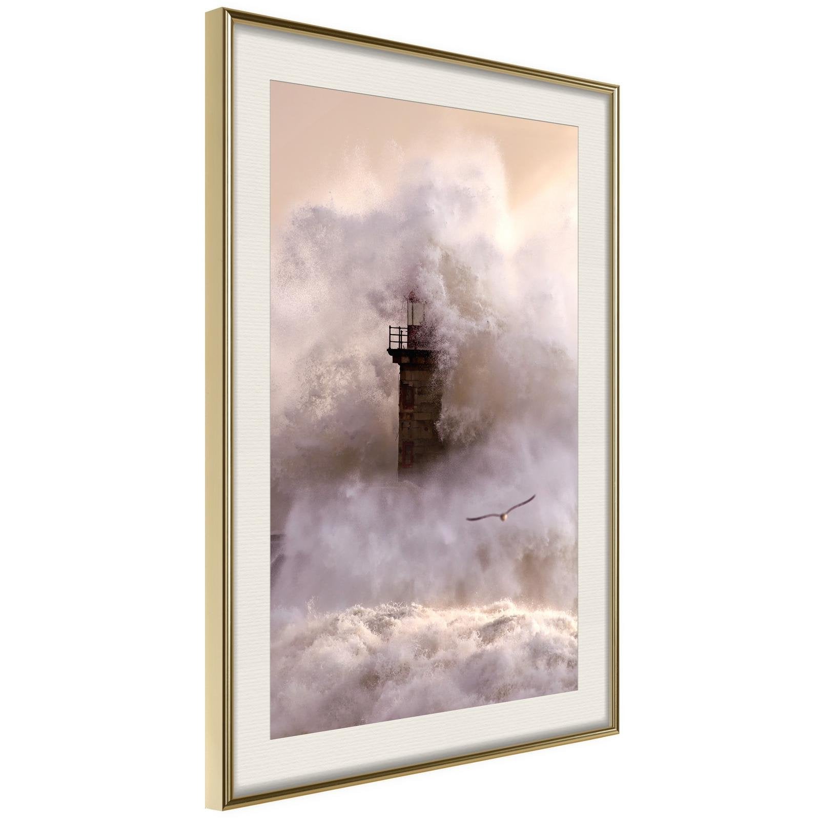 Inramad Poster / Tavla - Lighthouse During a Storm-Poster Inramad-Artgeist-20x30-Guldram med passepartout-peaceofhome.se