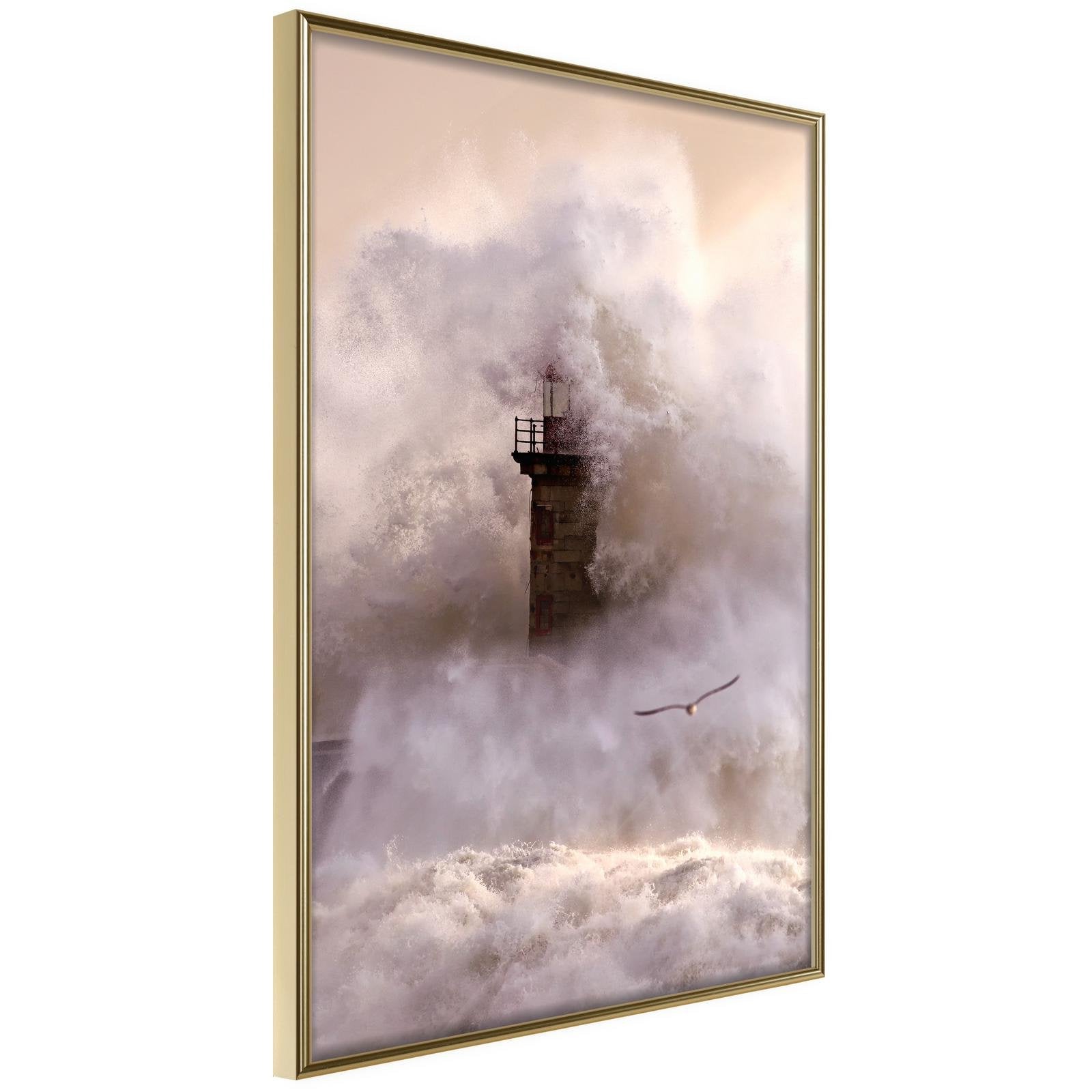Inramad Poster / Tavla - Lighthouse During a Storm-Poster Inramad-Artgeist-20x30-Guldram-peaceofhome.se