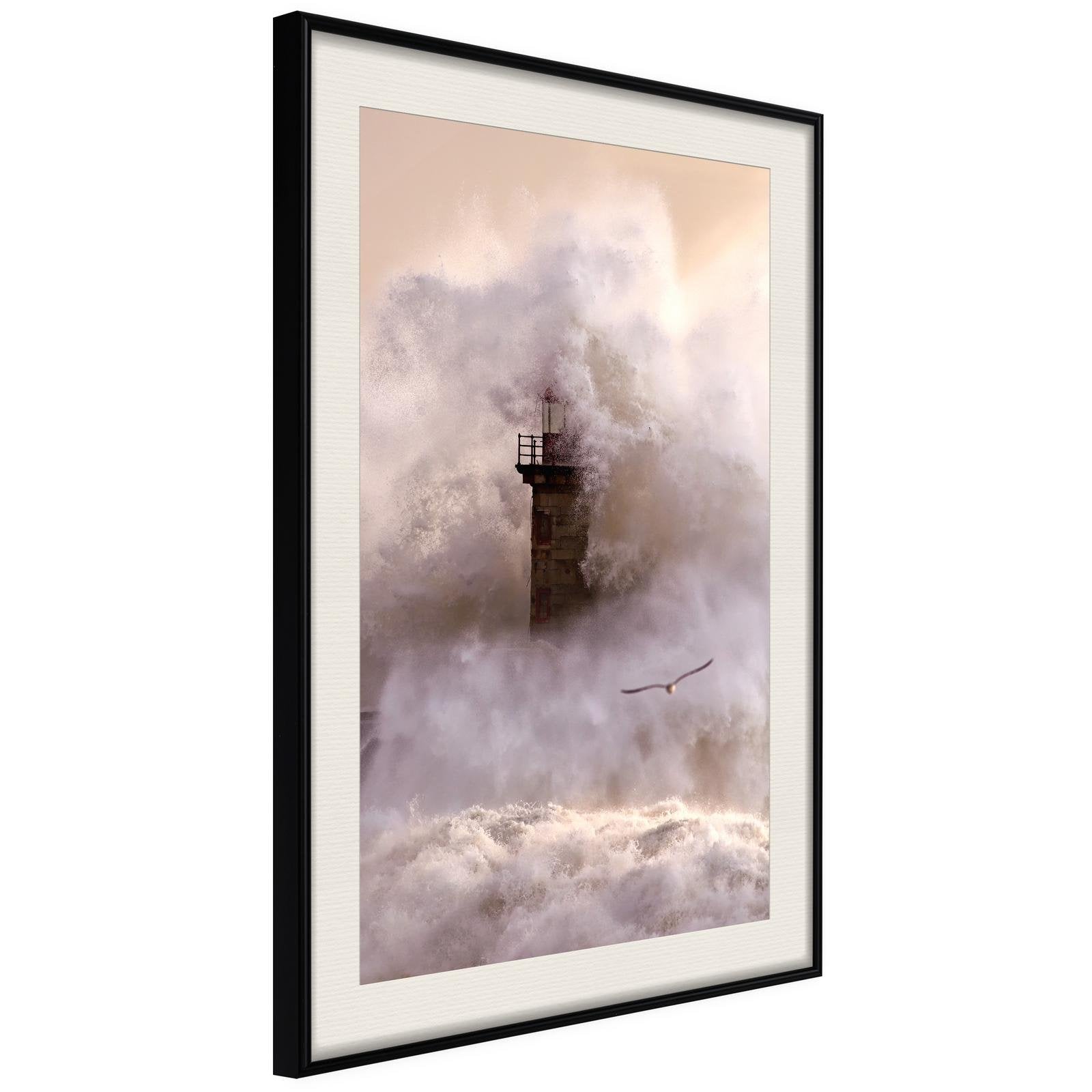 Inramad Poster / Tavla - Lighthouse During a Storm-Poster Inramad-Artgeist-20x30-Svart ram med passepartout-peaceofhome.se