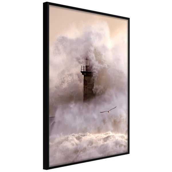 Inramad Poster / Tavla - Lighthouse During a Storm-Poster Inramad-Artgeist-20x30-Svart ram-peaceofhome.se