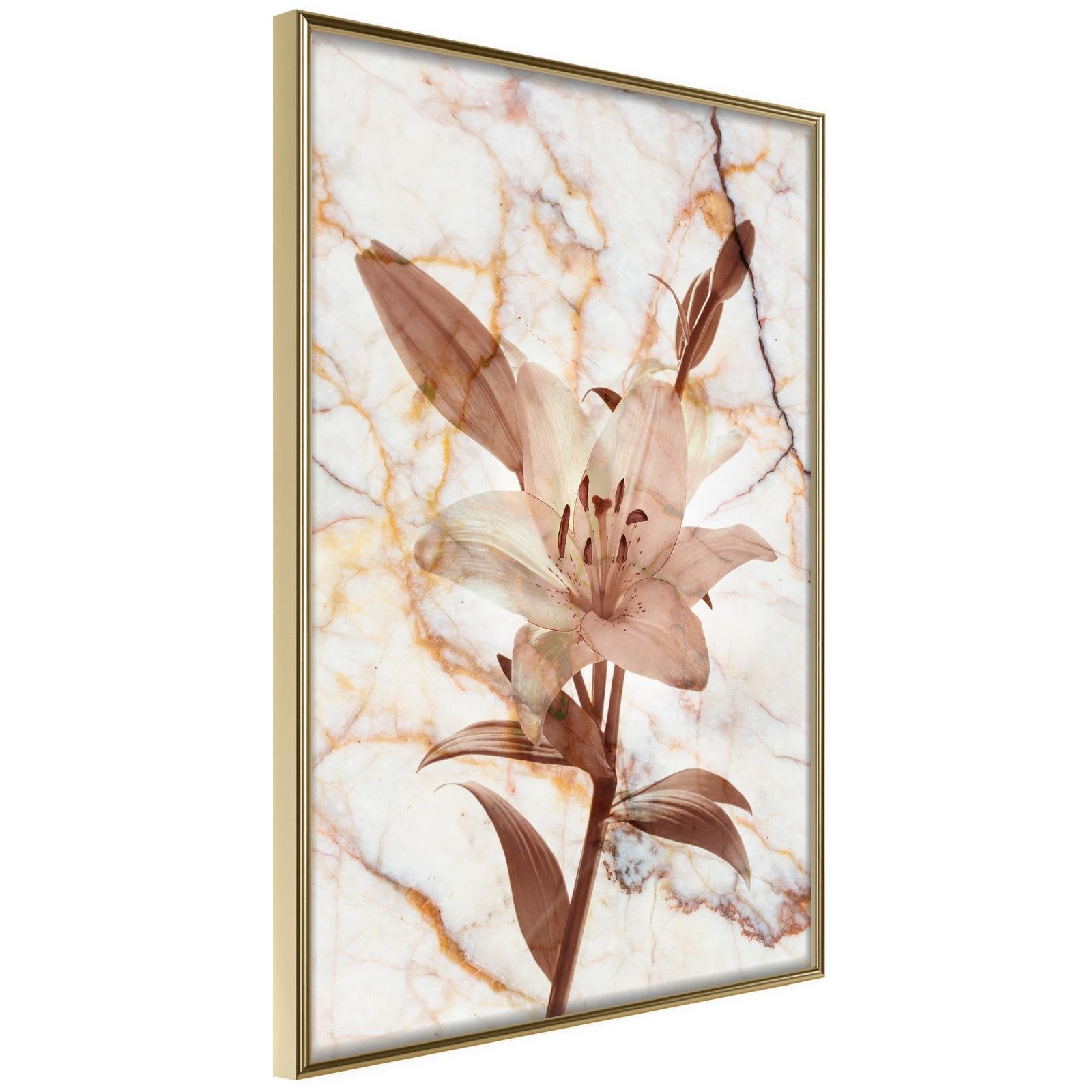 Inramad Poster / Tavla - Lily on Marble Background-Poster Inramad-Artgeist-20x30-Guldram-peaceofhome.se
