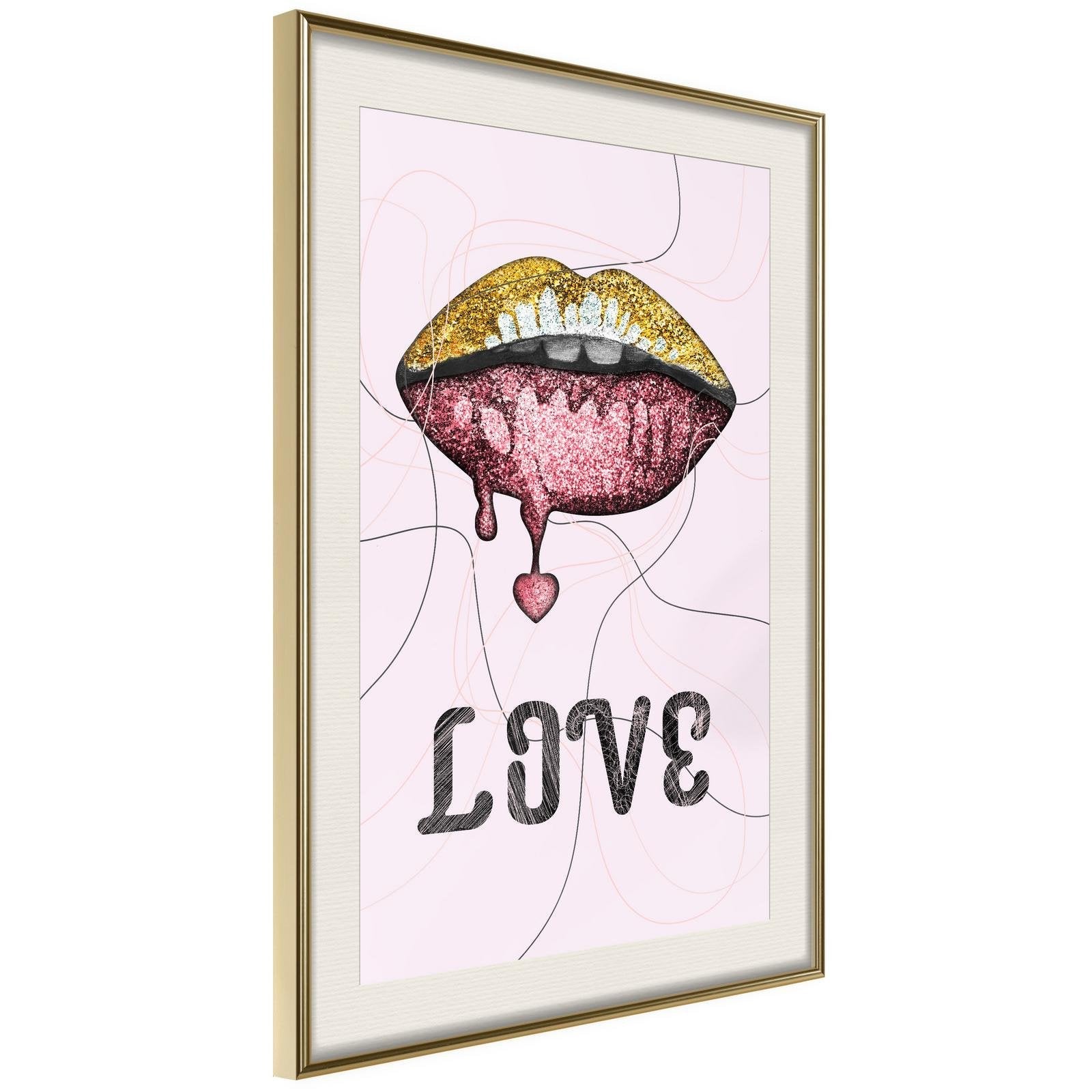 Inramad Poster / Tavla - Lip Gloss and Love-Poster Inramad-Artgeist-20x30-Guldram med passepartout-peaceofhome.se