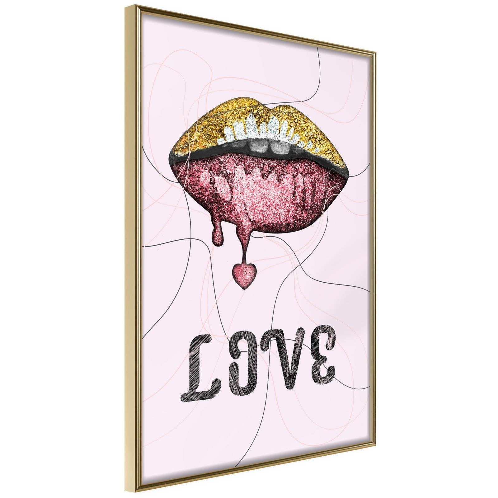 Inramad Poster / Tavla - Lip Gloss and Love-Poster Inramad-Artgeist-20x30-Guldram-peaceofhome.se